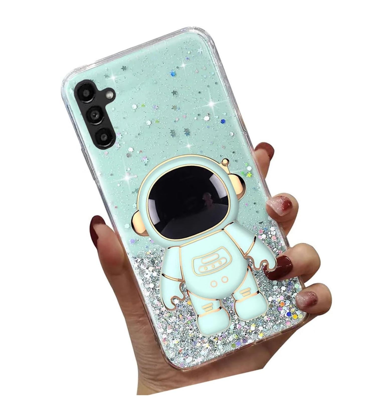 Tivenfezk Nadoli for Samsung Galaxy A14 4G - Astronaut Hidden Stand Shell Glitter Soft Silicone Protective Case Transparent Green Bling Cover - Buy Online on SooperMarket.com
