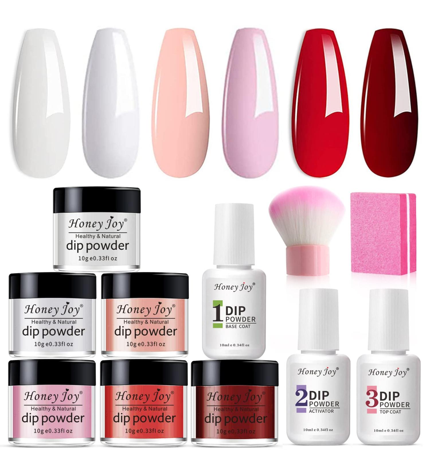 Honey Joy Dip Powder Nail Kit - 6 Color Set with Base & Top Coat, Activator, Brush, File - No Lamp Needed - Dip-9pcs-01 - Buy Online on SooperMarket.com