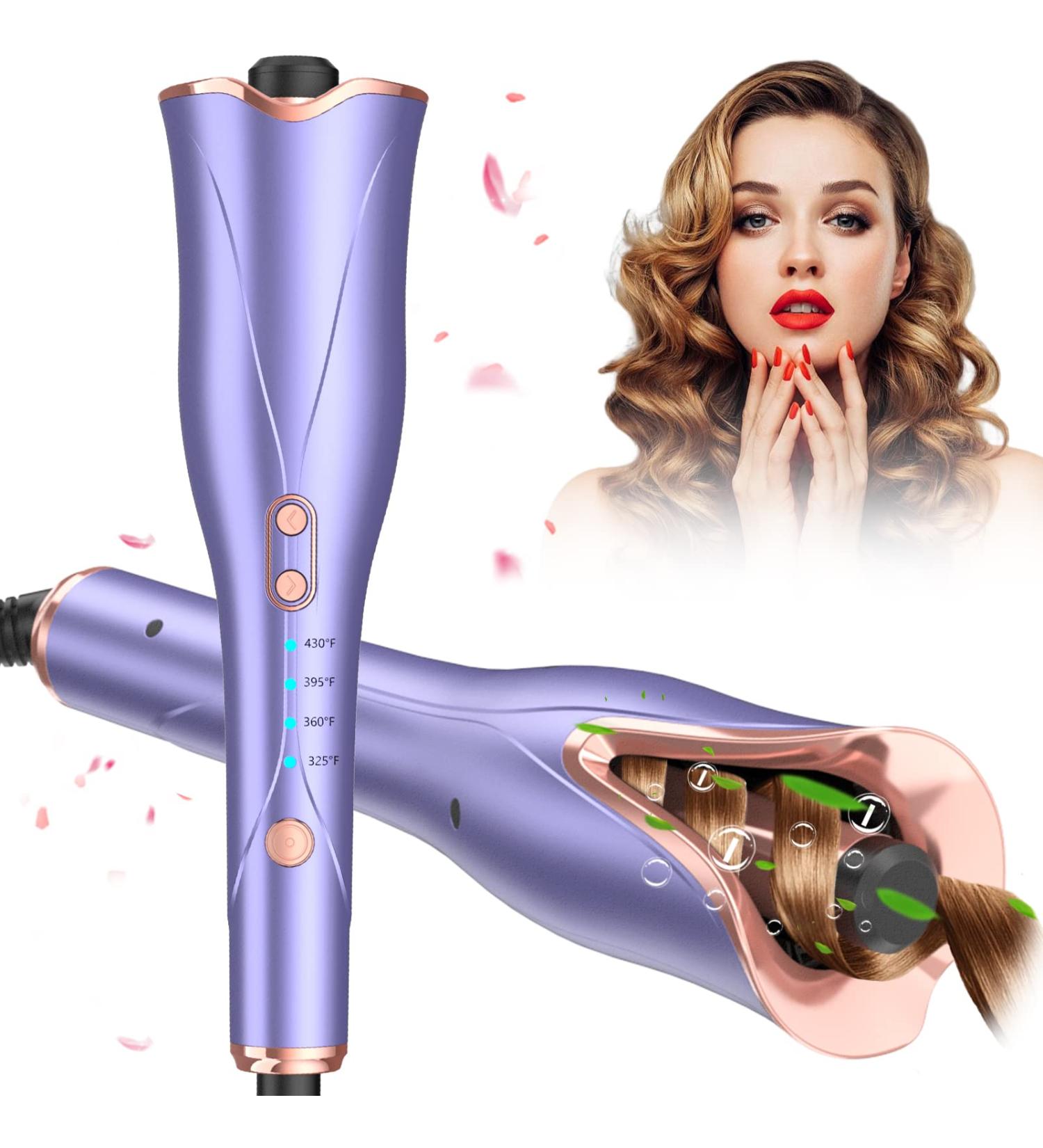 Automatic Curling Iron - Fast Heating Wand with 4 Temp Settings up to 430? & Timer - Dual Voltage, Anti-Scald, Auto Shut-Off - Purple - Buy Online on SooperMarket.com