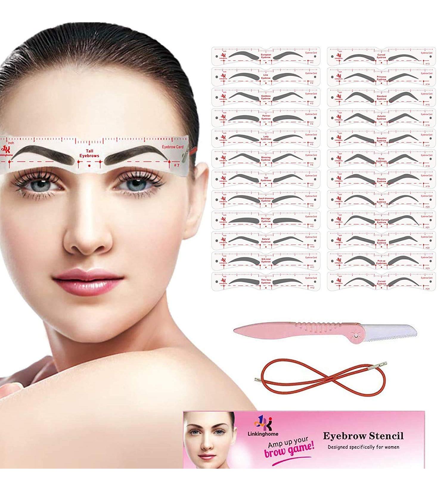 24pc Eyebrow Stencil Shaper Kit with Strap - Reusable Template for Quick 3-Minute Makeup - Suitable for 98% - Buy Online on SooperMarket.com