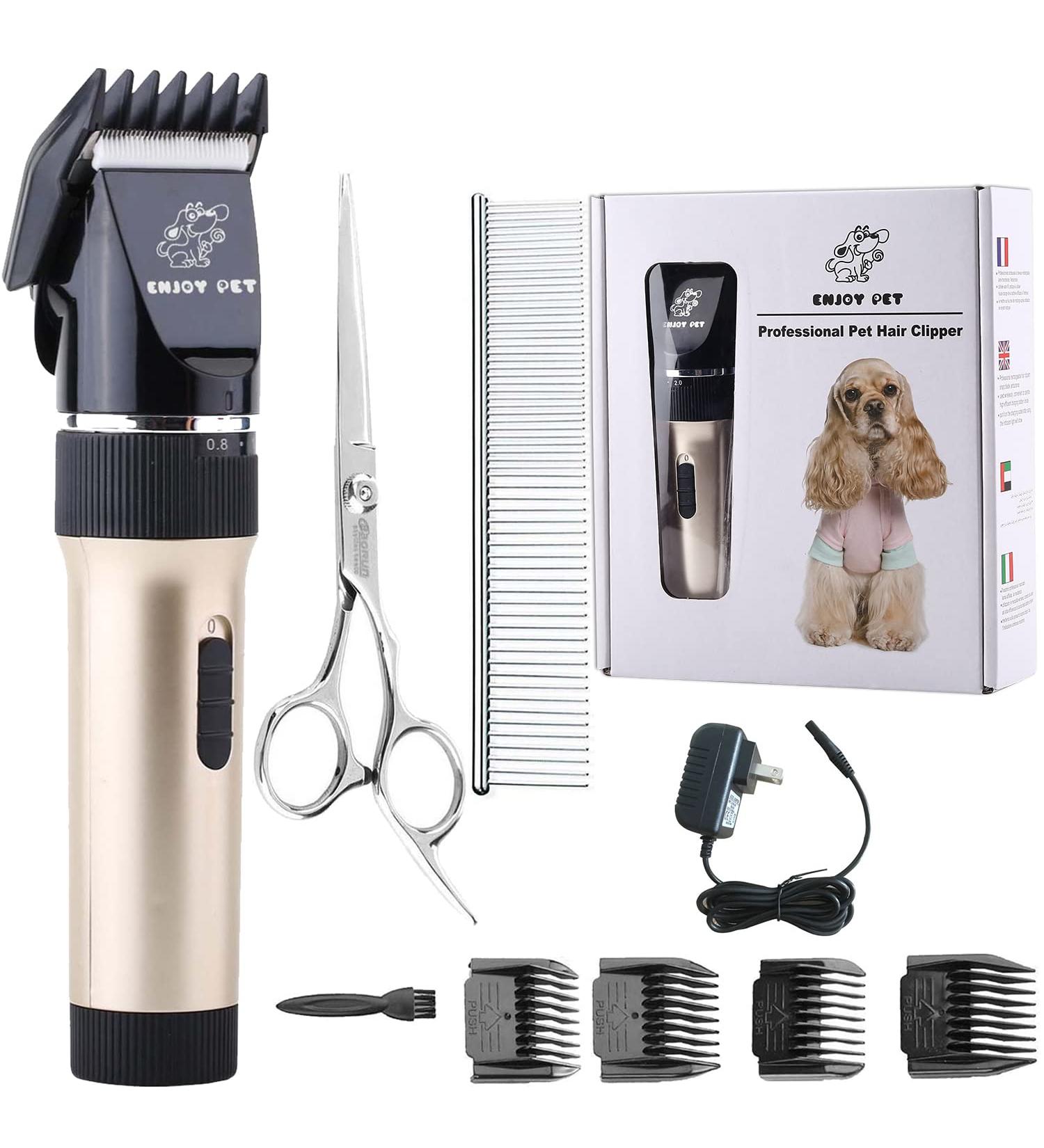 Professional Cordless Dog & Cat Hair Clippers with Detachable Blades and Guards - Rechargeable & Quiet - Ideal for Small Animals - Gold - Buy Online on SooperMarket.com
