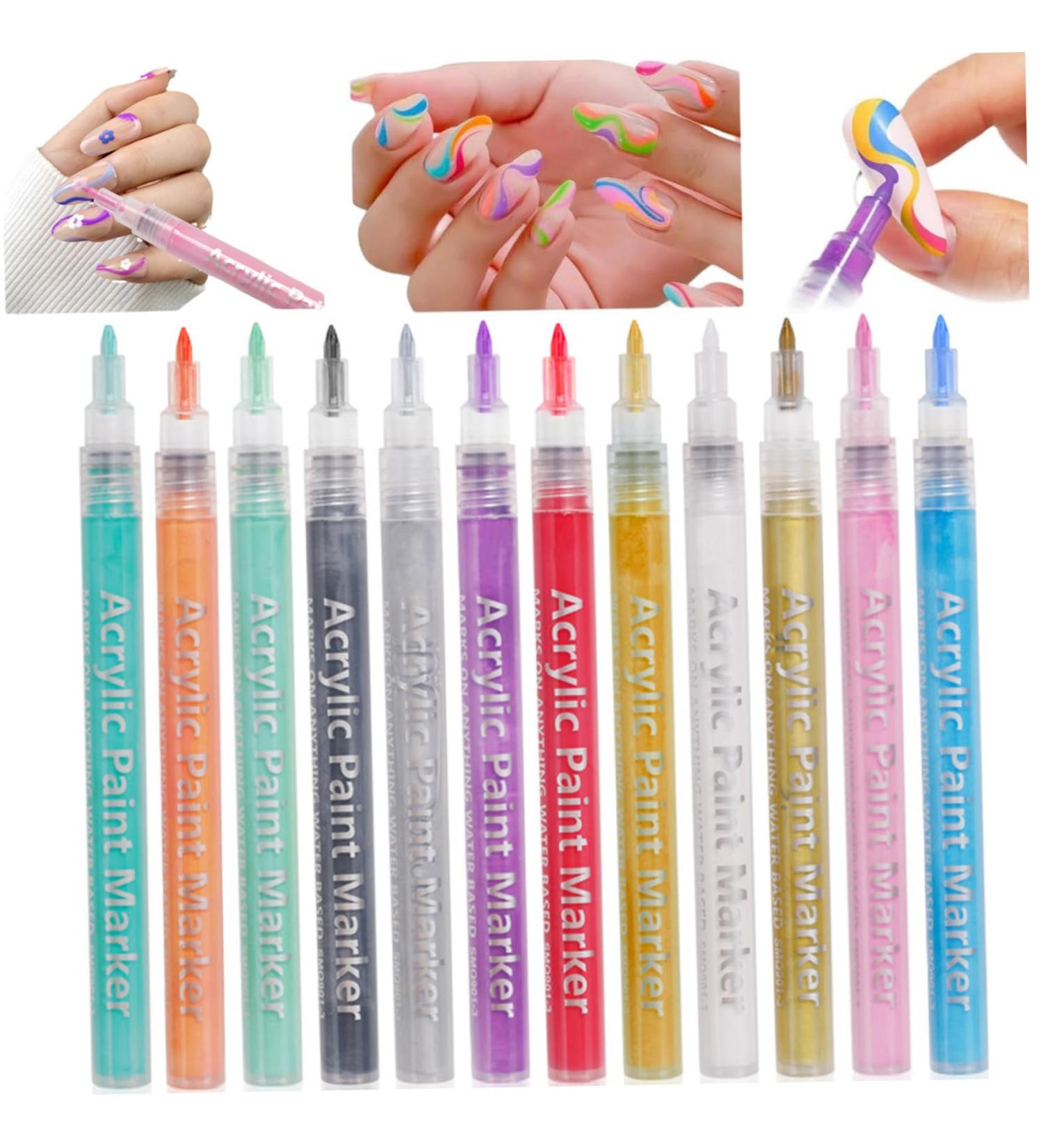 Nail Polish Pens 12Pcs/Set Nail Art Pens 12 Colors Quick Dry Nail Art Paint Smooth Graffiti Dotting Pen Waterproof Drawing Painting Nail Polish Design Pens - Buy Online on SooperMarket.com