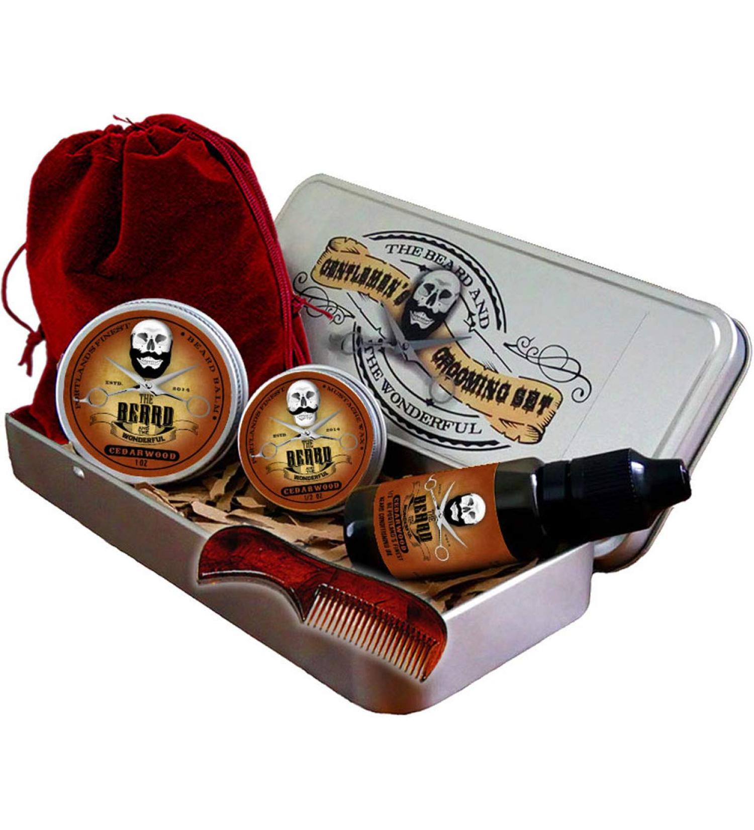 Beard Grooming Kit for Men in Metal Tin - Beard Oil, Balm, Wax, Comb & Scissors Set | Dad Gifts for Men | Cedarwood Scented Beard Growth Kit - Buy Online on SooperMarket.com
