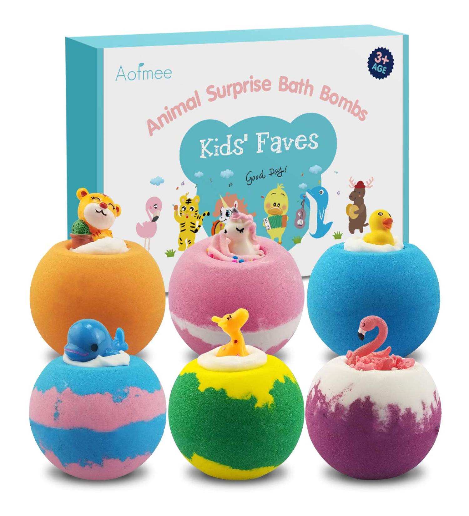 Aofmee Handmade Natural Bath Bombs for Kids with Surprise Inside - Shea Cocoa Butter Moisturize - Spa Fizzies Bath Bomb Kit - Perfect Birthday or Holiday Gift for Women, Girls, Boys - 6 Cute Bath Bombs - Buy Online on SooperMarket.com
