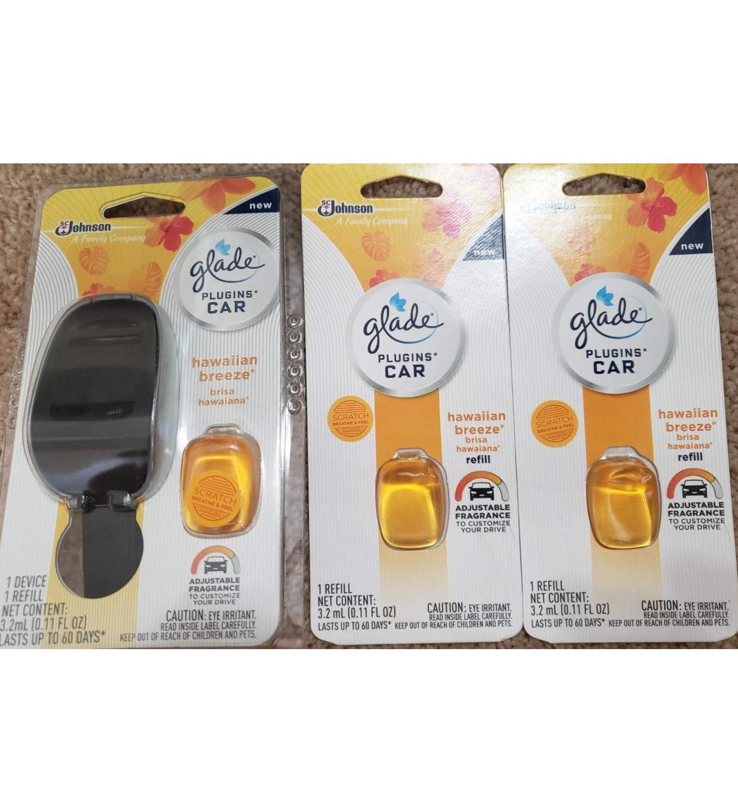 4 UNITS Glade plugins CAR air freshener Starter device + 3 Refills HAWAIIAN BREEZE3