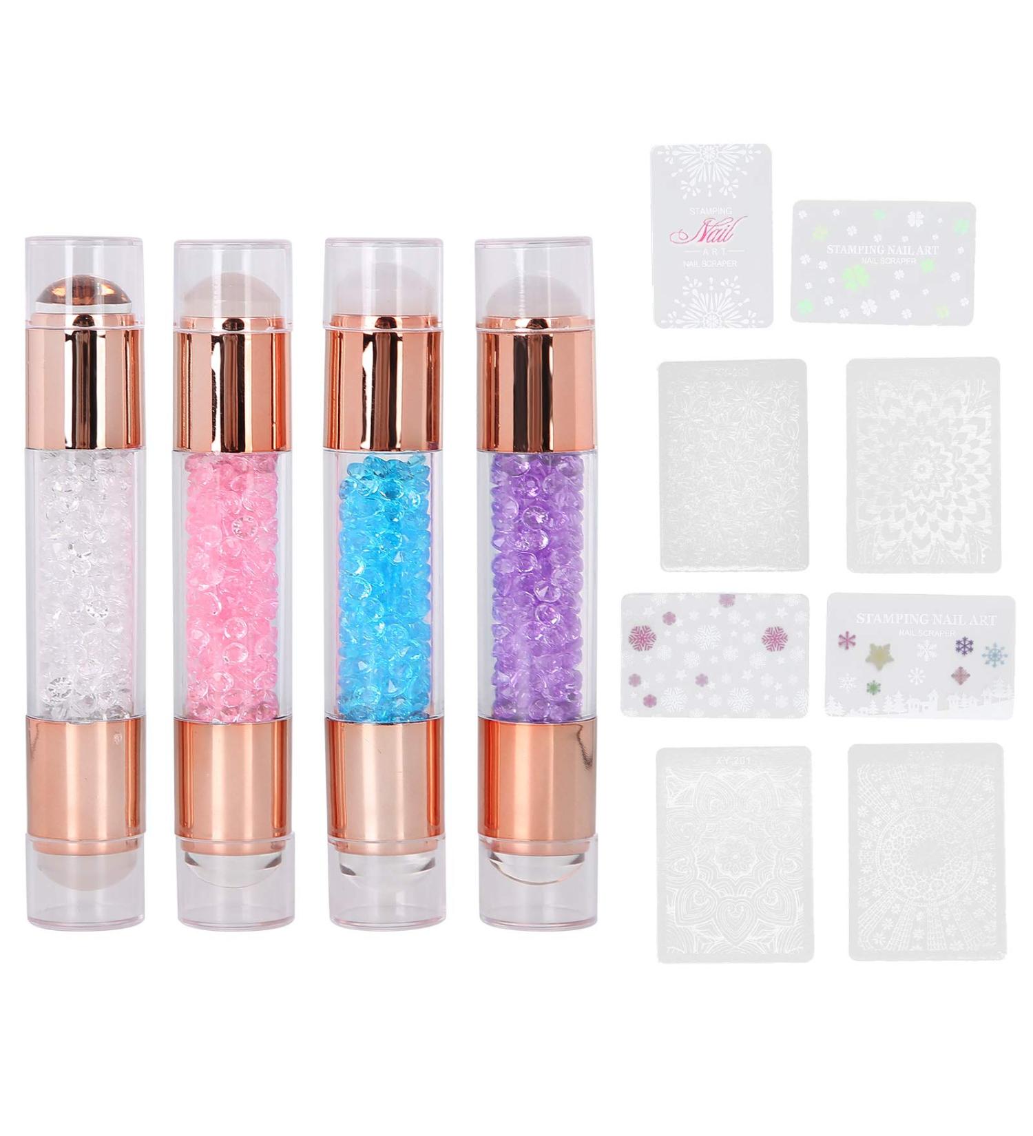 Premium Nail Stamping Plates Set - 4 Double Silicone Stamper Heads & Nail Art Tools for DIY Home Salon - Buy Online on SooperMarket.com