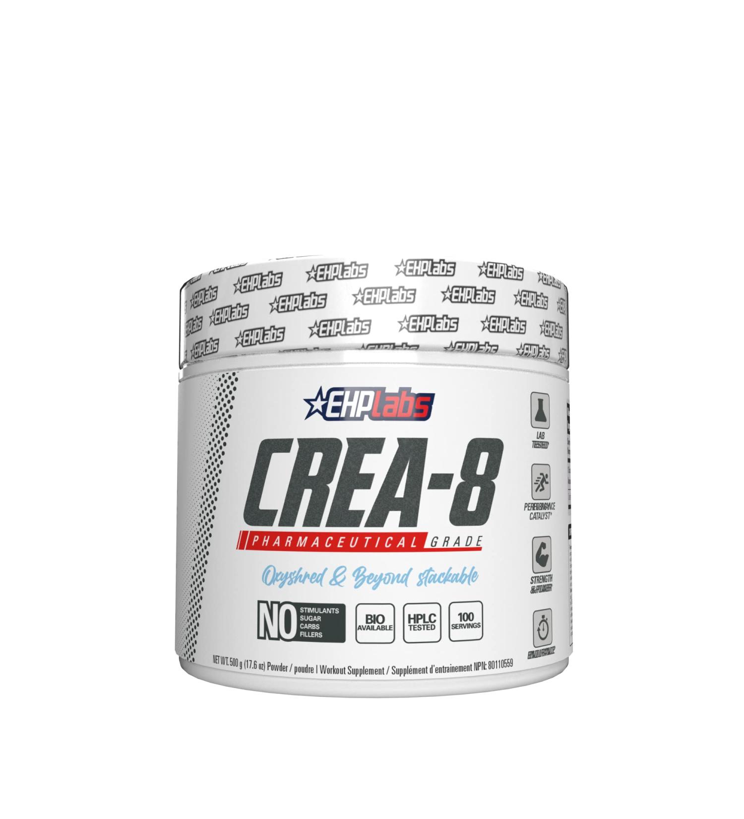 EHP Labs CREA-8 Creatine Monohydrate Powder - Creatine Powder for Building Lean Muscle Mass Improves Strength & Power Supports Brain Health - 100 Servings (500g) - Buy Online on SooperMarket.com