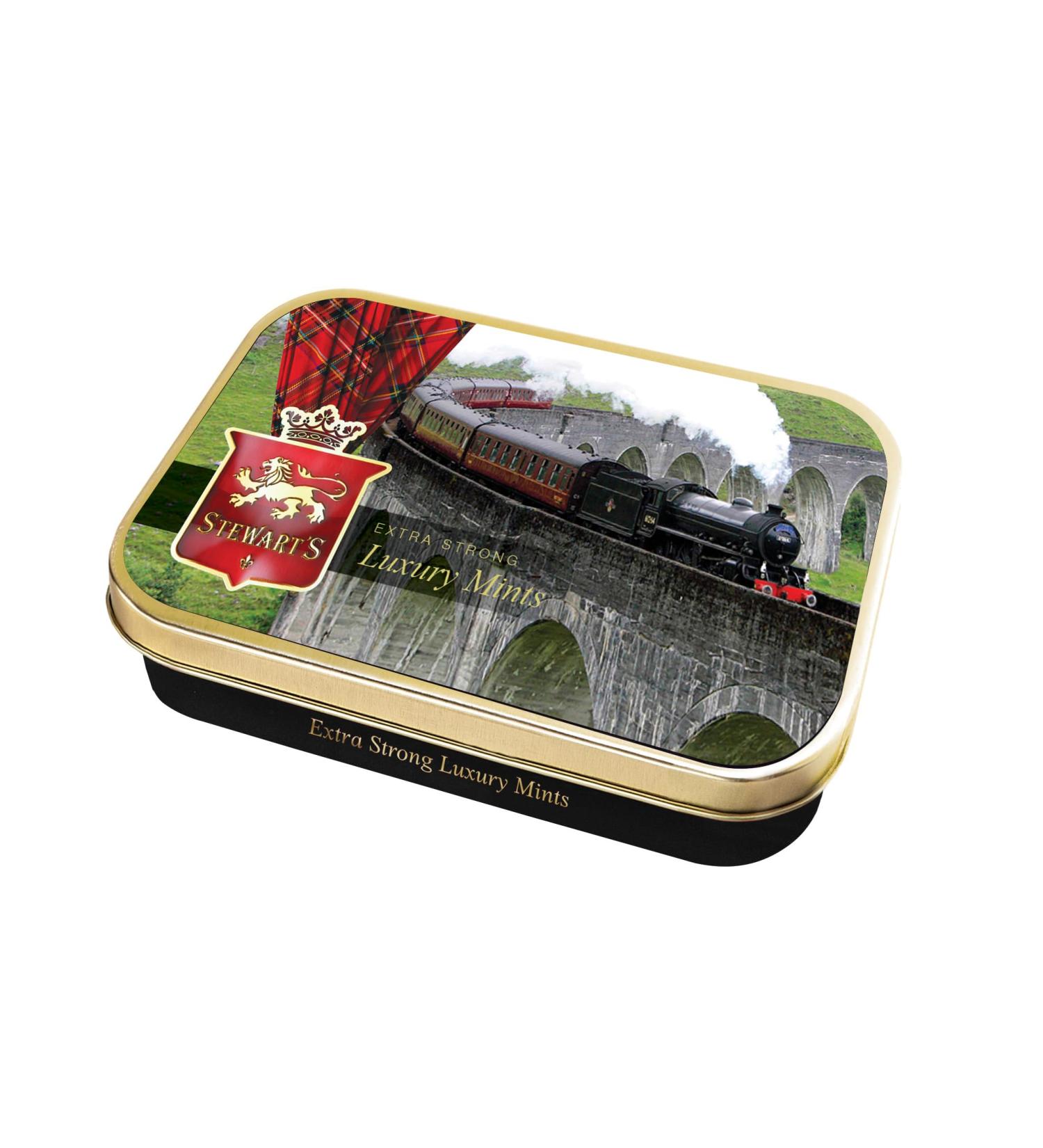 Stewart's - Glenfinnan Steam Train Tin filled with Extra Strong Mints (40g) - Cool Refreshing Peppermint Flavour For Instant Breath Freshness Pocket Sized Collectable Tins Ideal for Gifting 1 x 40g Glenfinnan Steam Train Tin - Mints - Buy Online on SooperMarket.com