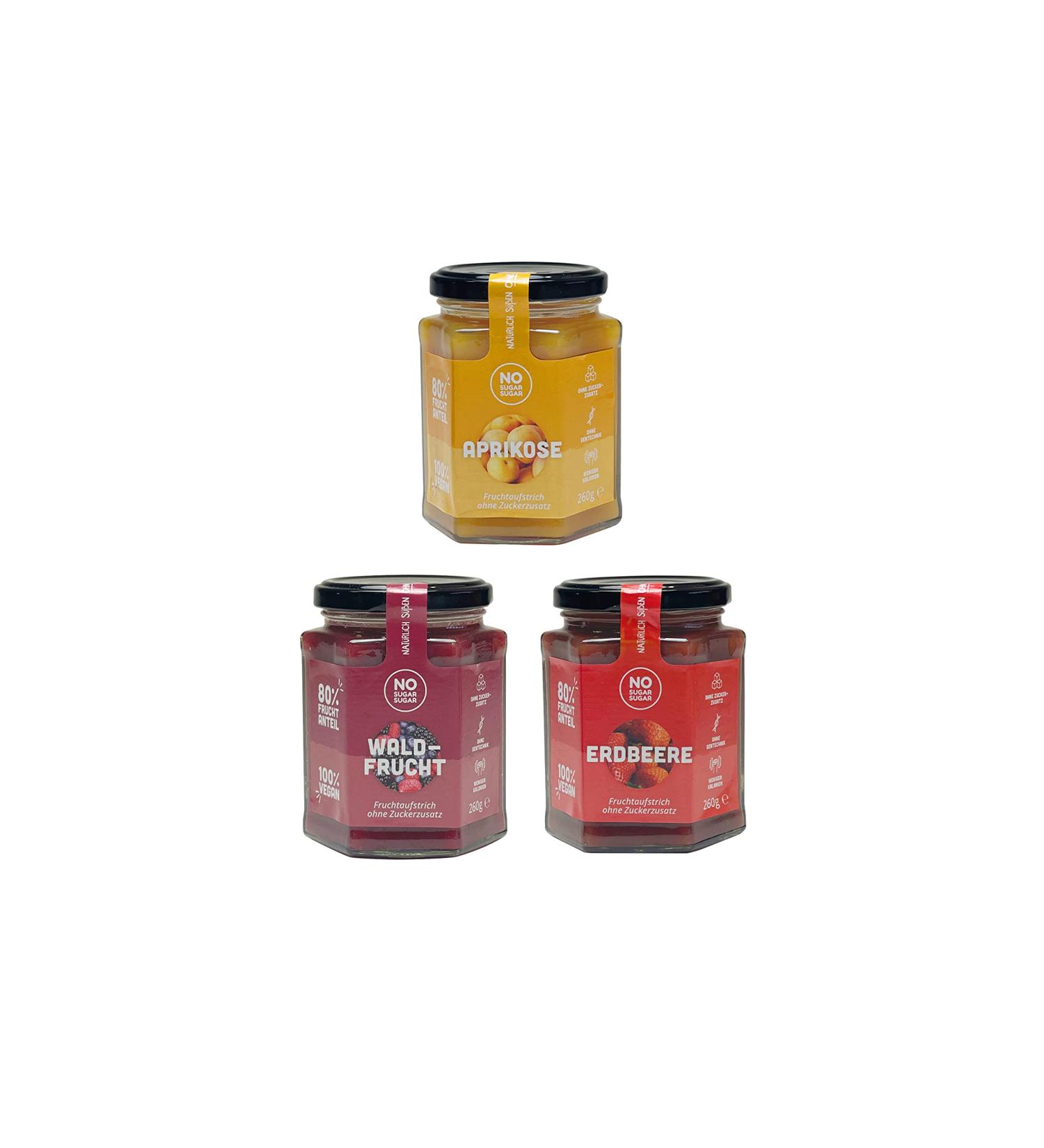 No Sugar Added Fruit Spread Strawberry Forest Fruits & Apricot | 80% Fruit Content & Natural Sweeteners | EU Made | 260g (3 Pack) - Buy Online on SooperMarket.com