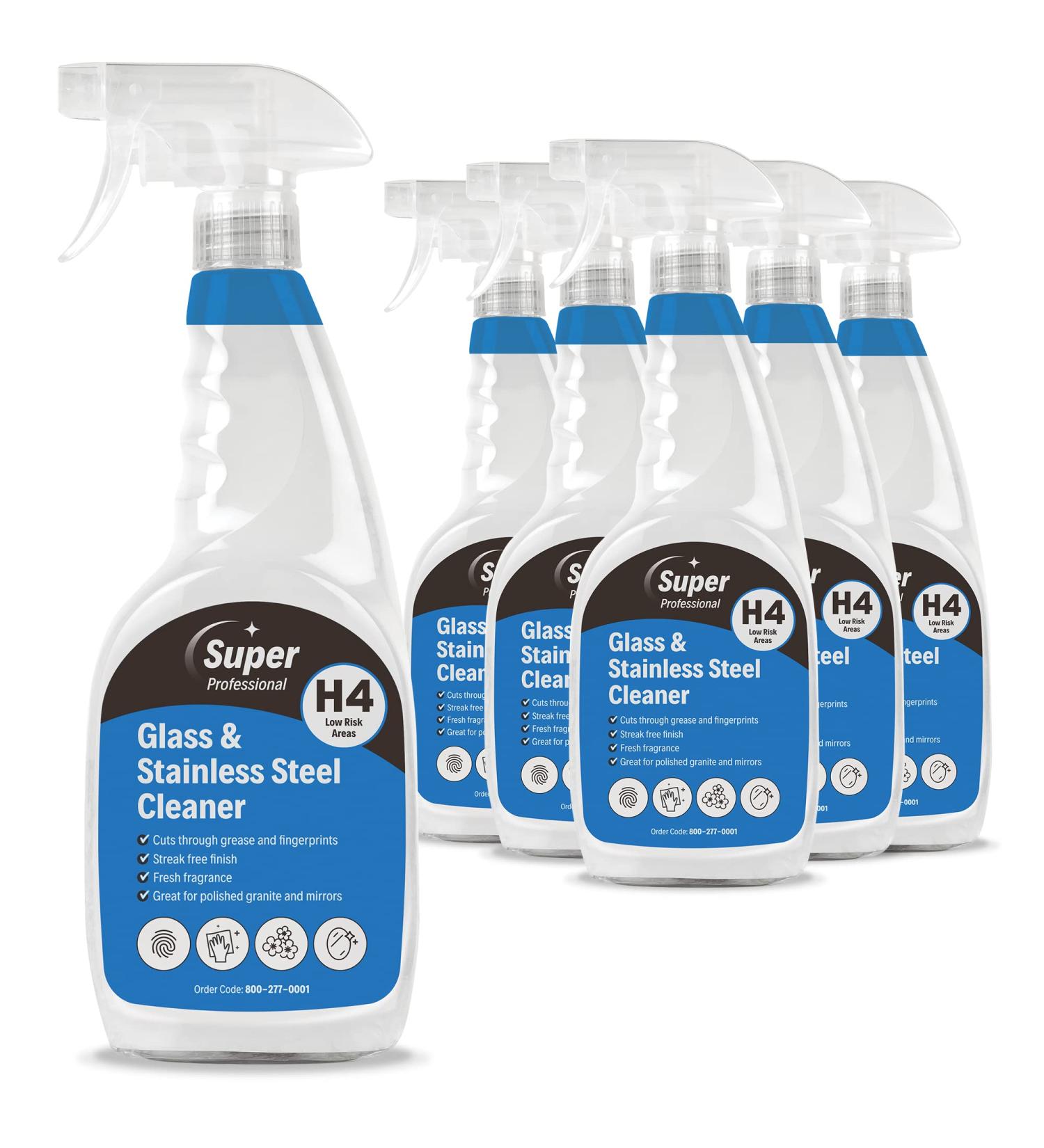 Super Professional Glass & Stainless Steel Cleaner 750ml x 6 H4 Streak Free Fresh Fragrance Green - Buy Online on SooperMarket.com