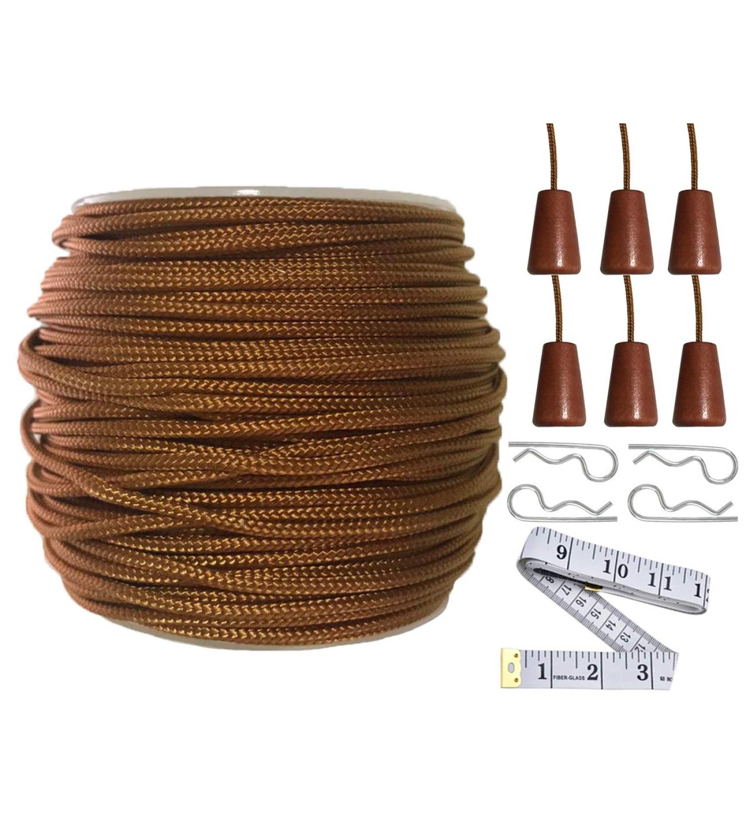 Y-Axis 60 Yards 2.0mm Light Brown Braided Nylon Lift Shade Cord with 6 Brown Wood Cord Knobs - Bronze Color + Soft Tape - Buy Online on SooperMarket.com