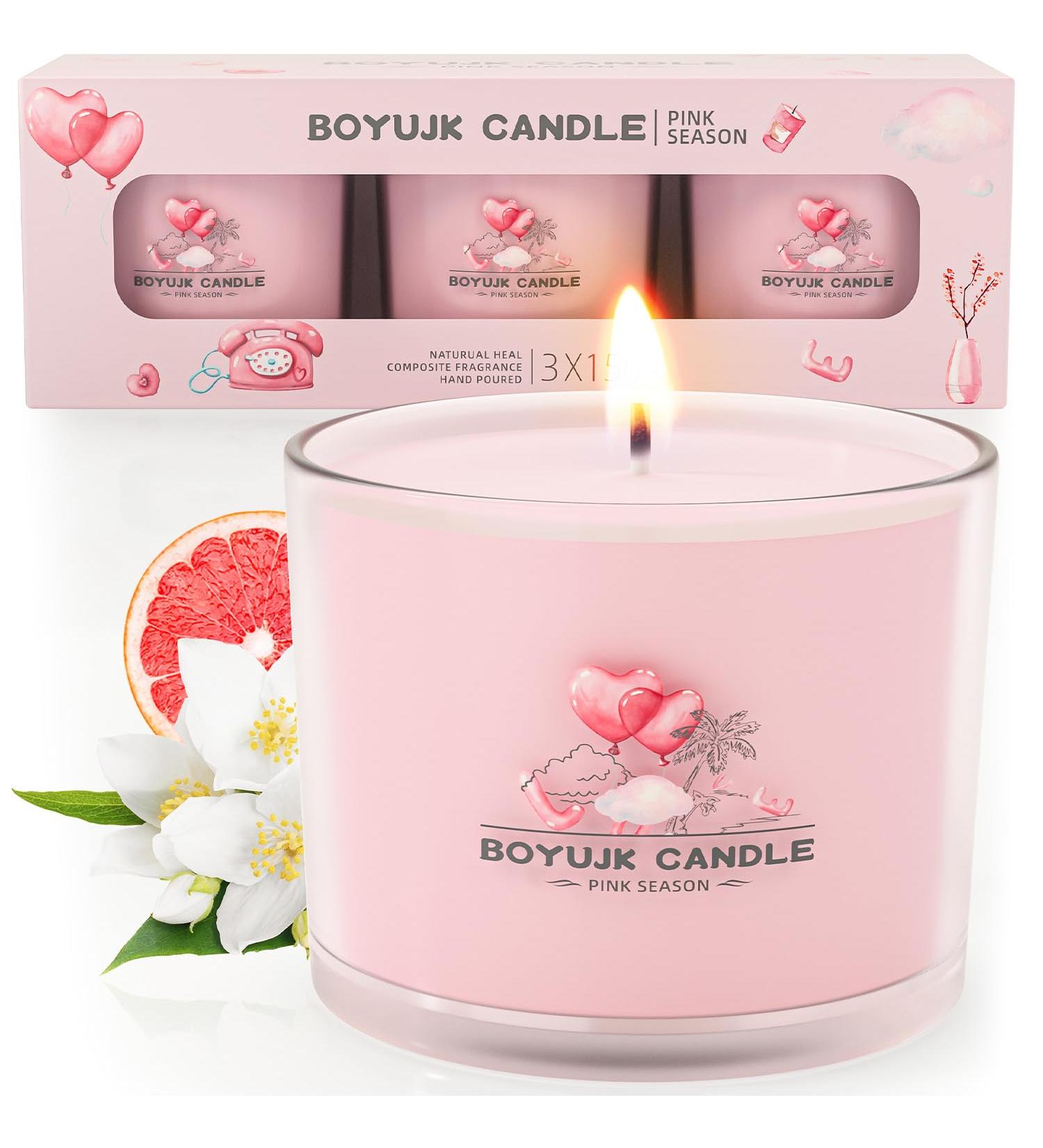 Fragrance Candles Gift Set for Women & Men - 3 Anxiety Relief Glass Candles | Christmas Gifts - Pink Season Collection 450g - Buy Online on SooperMarket.com