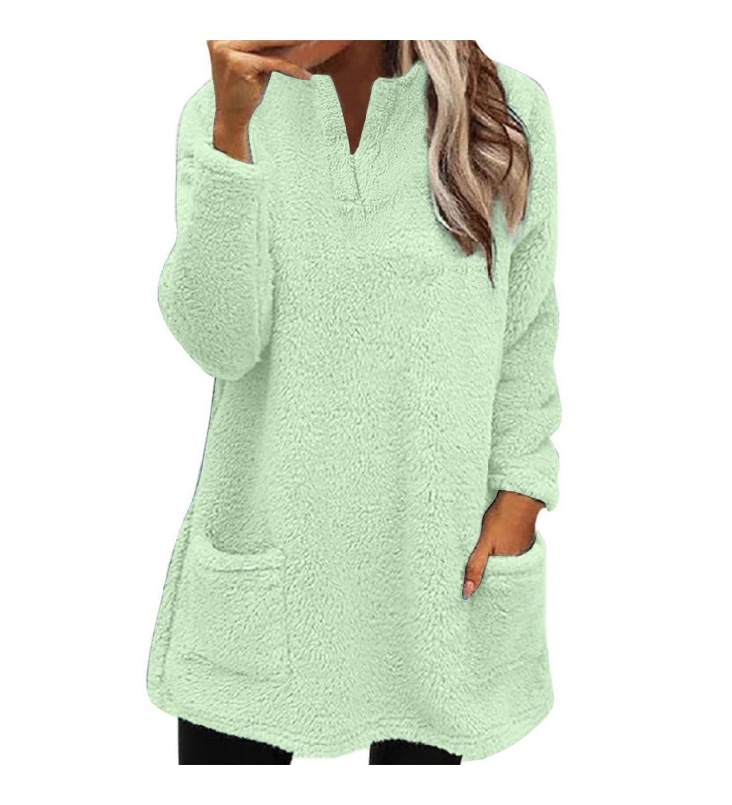 AMhomely Women's Plus Size Double Fleece Hoodie | V Neck Soft Fleece Sweatshirt | Green XL - Buy Online on SooperMarket.com