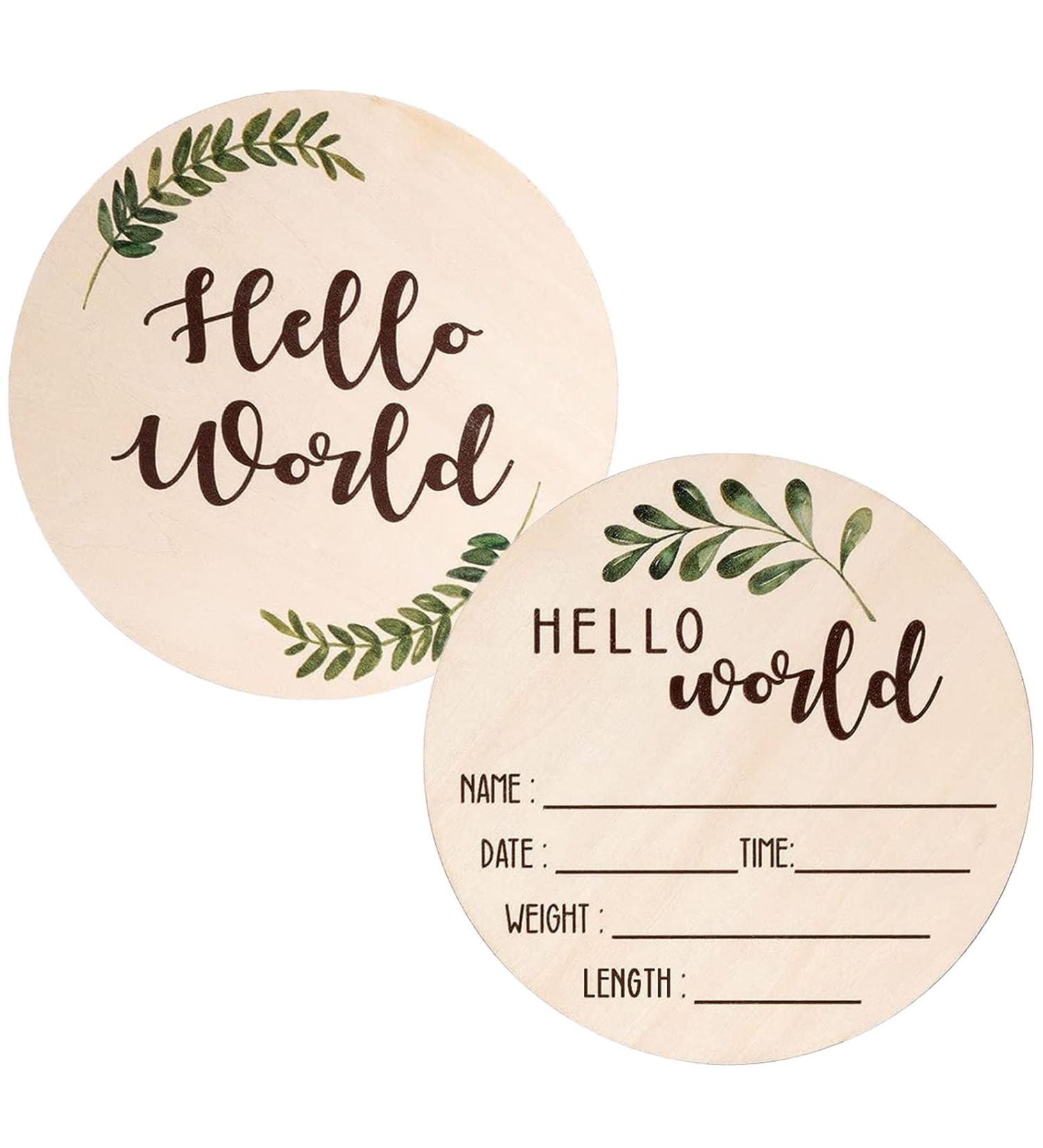 Baby Announcement Sign for Newborn 5.9" Double-Sided Hello World Newborn Name Sign for Hospital Birth Announcement The Perfect Round Wooden Welcome Baby Sign for New Baby Boy Girl Gifts - Buy Online on SooperMarket.com