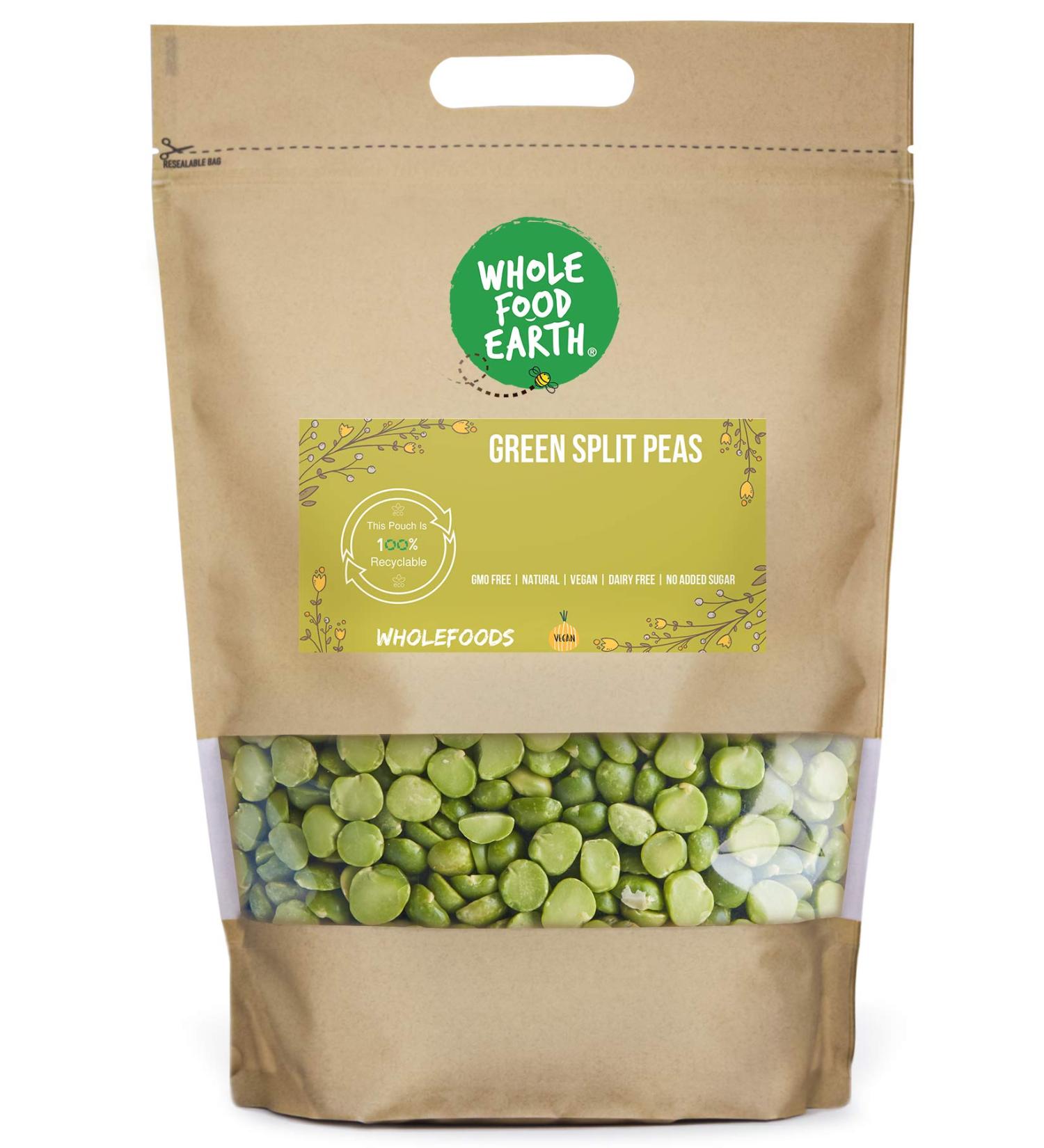 Wholefood Earth Green Split Peas 500 g | GMO Free | Natural | High Fibre | High Protein 500g - Buy Online on SooperMarket.com