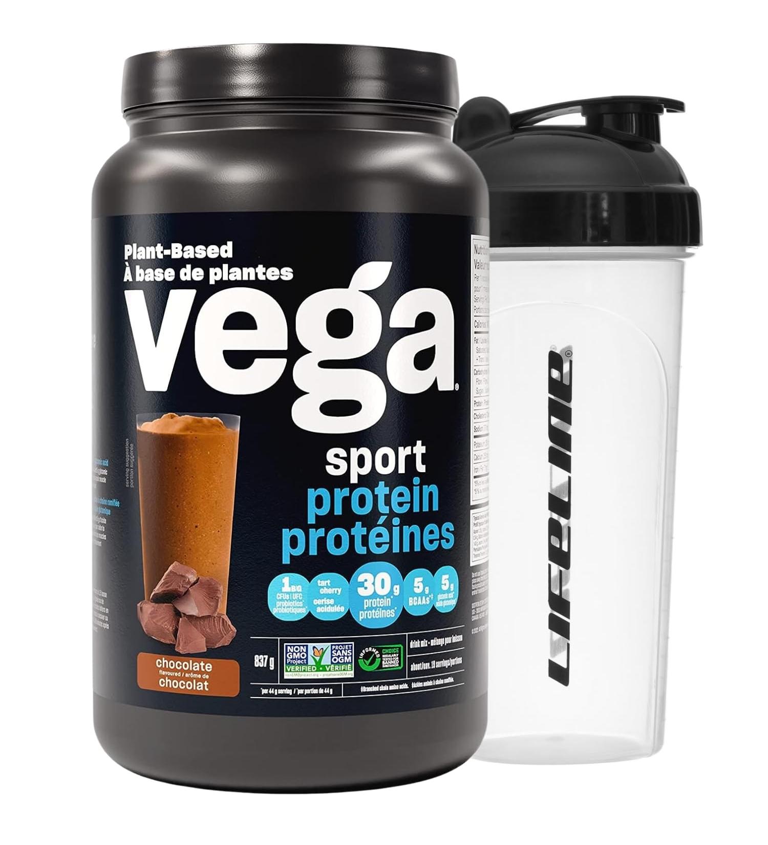 Vega Sport Protein Powder Chocolate with Shaker Bottle - Plant Based Vegan Protein Powder BCAAs Amino Acid tart cherry Non Dairy Gluten Free Non GMO (19 servings) - Buy Online on SooperMarket.com