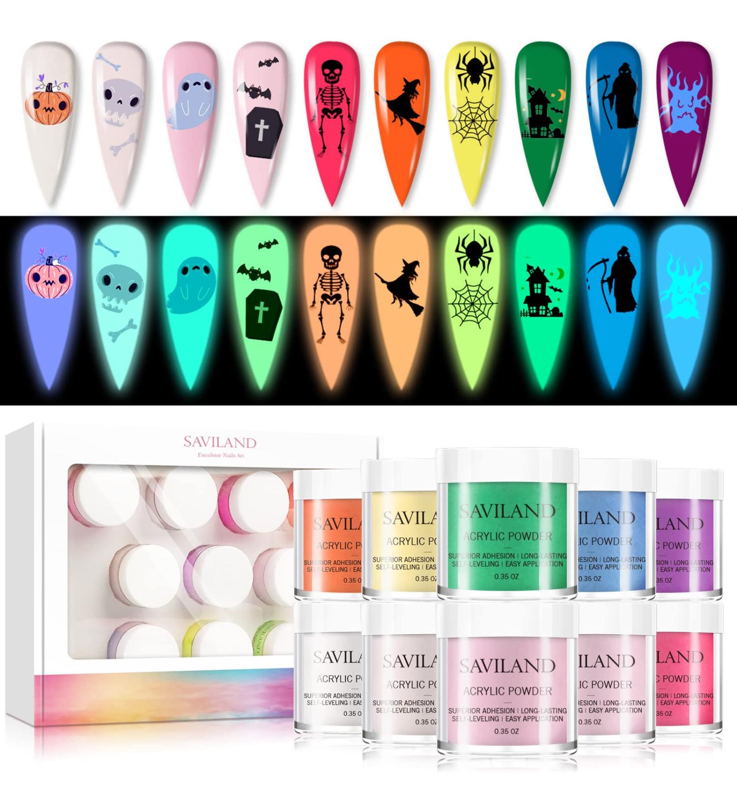 Saviland Acrylic Powder Set Glows in the Dark Acrylic Nail Powder 10 Luminous Colors Professional Polymer Powder for Nail Extension Nail Carving  Halloween Nails Design  Fall French Nails  Gift for Women A-Luminous glows i - Buy Online on SooperMarket.com