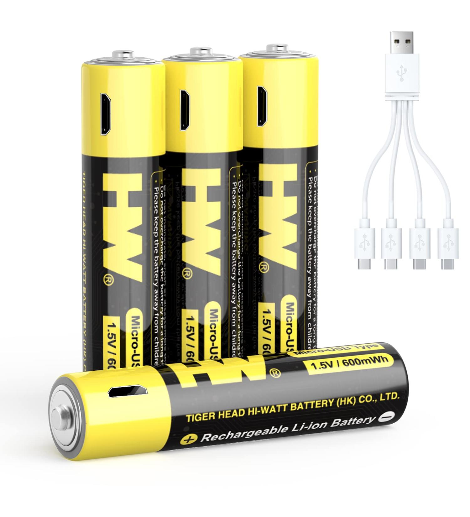 HW Rechargeable Li-ion AAA Battery - Fast Charge 1.5V 1000 Cycles USB Cable Included 4 Pack - Buy Online on SooperMarket.com
