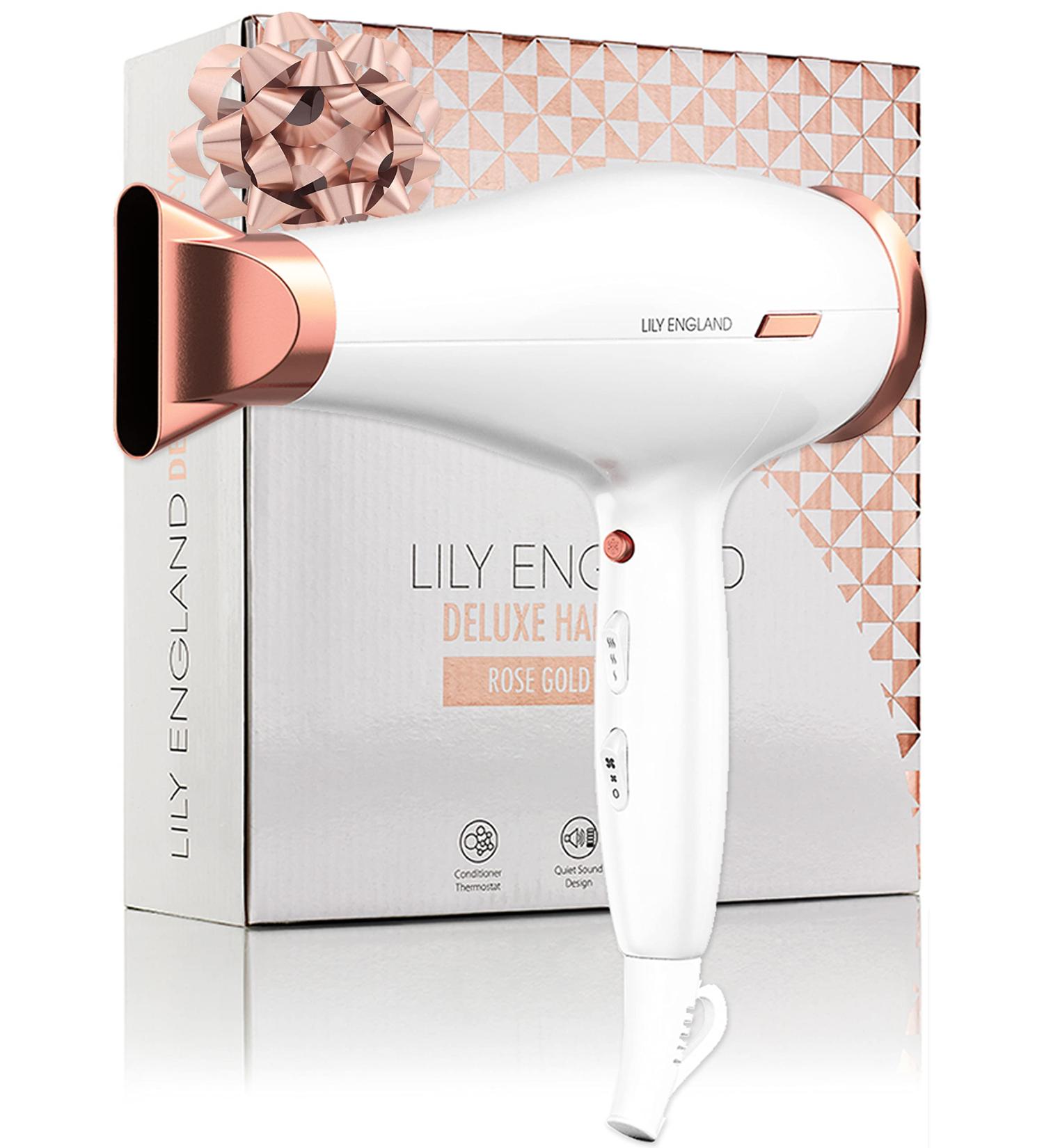 Lily England Lightweight Hair Dryer - Quiet & Powerful with Cold Setting, White & Rose Gold - Buy Online on SooperMarket.com