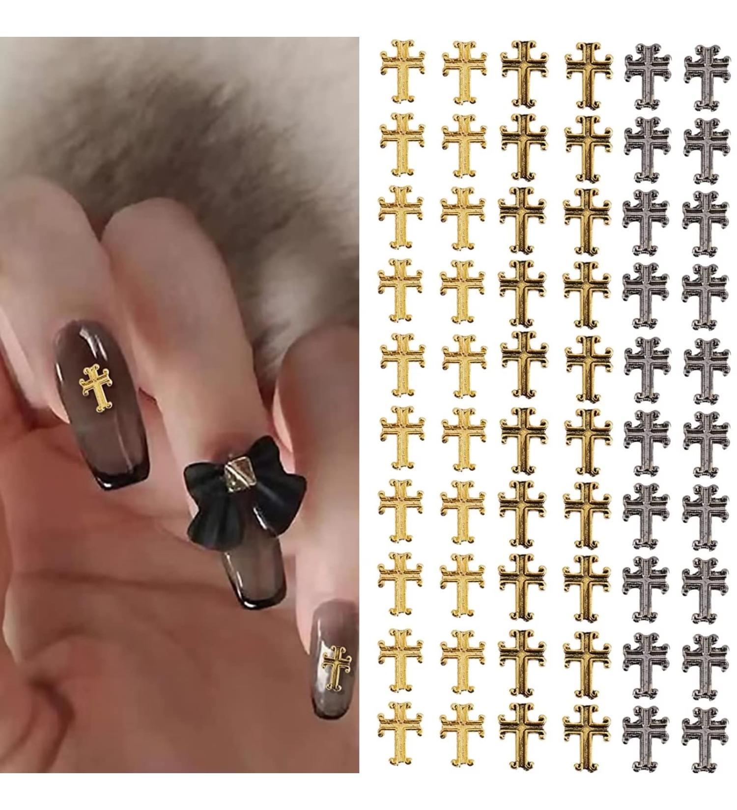 RUNRAYAY 60Pcs Cross Nail Art Studs for Nail Art Accessories Gold & Silver & Gray 3D Metal Retro Punk Nail Charms Cross Shape Nail Decoration for Women Girl DIY Nail Art Decor - Buy Online on SooperMarket.com