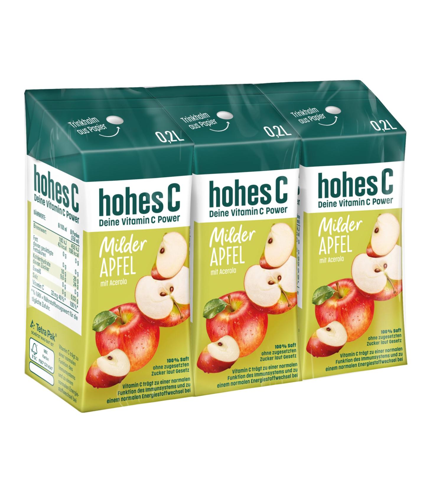 Buy High C Mild Apple Juice (3 x 0.2L) 100% Vegan No Added Sugar Vitamin C Boost Low Acidity - Buy Online on SooperMarket.com