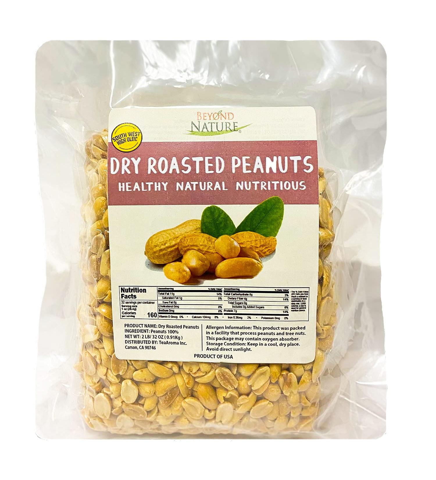 Beyond Nature Dry Roasted Peanuts - Vacuum Sealed, Non GMO, Low Carb, Gluten Free, Keto & Vegan Snack - 2 LB - Buy Online on SooperMarket.com