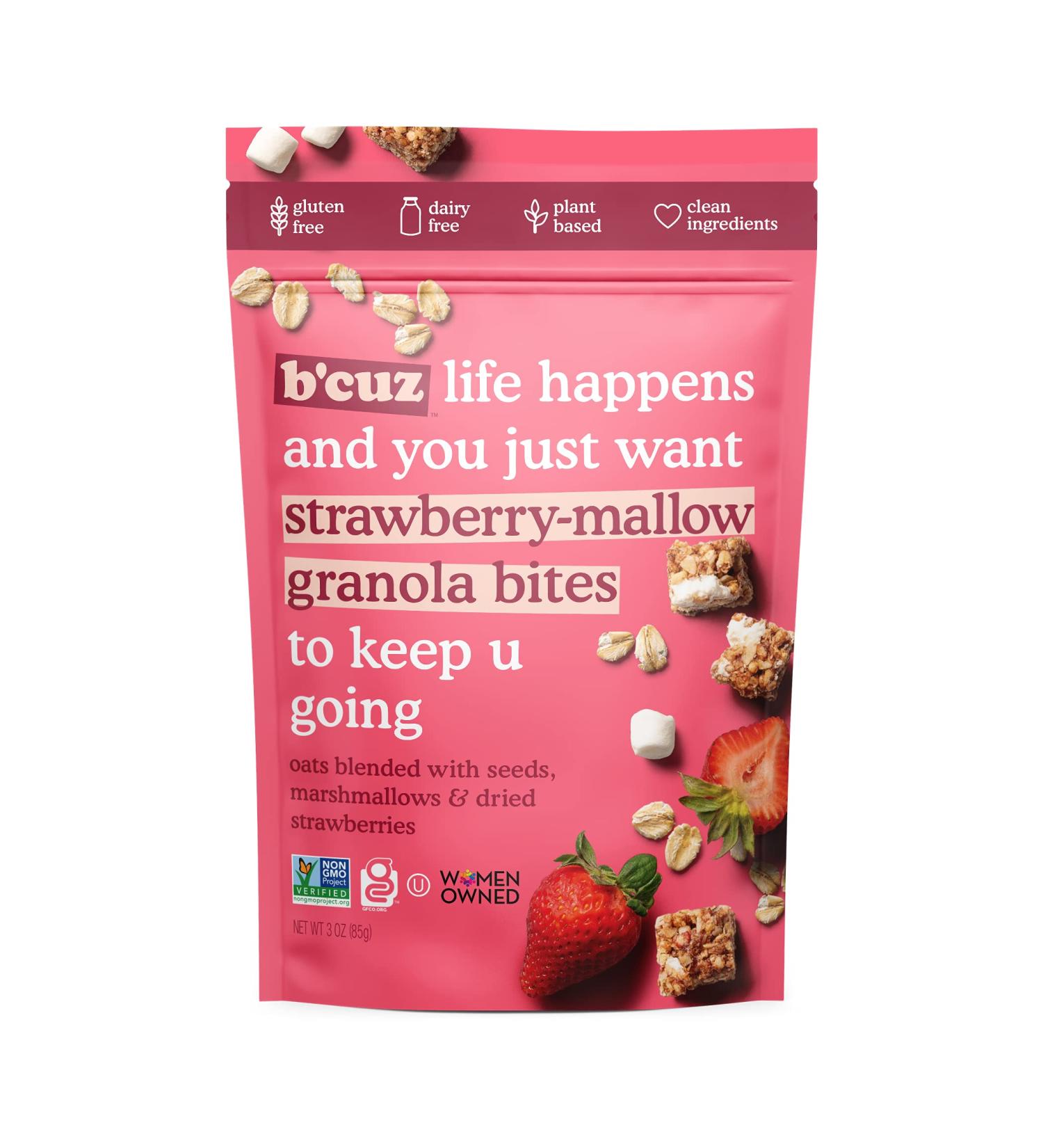 B'cuz Granola Bites 3 oz Strawberry-Mallow - Gluten Free & Healthy Snack for Adults and Kids - Vegan & Kosher - Pack of 4 - Buy Online on SooperMarket.com