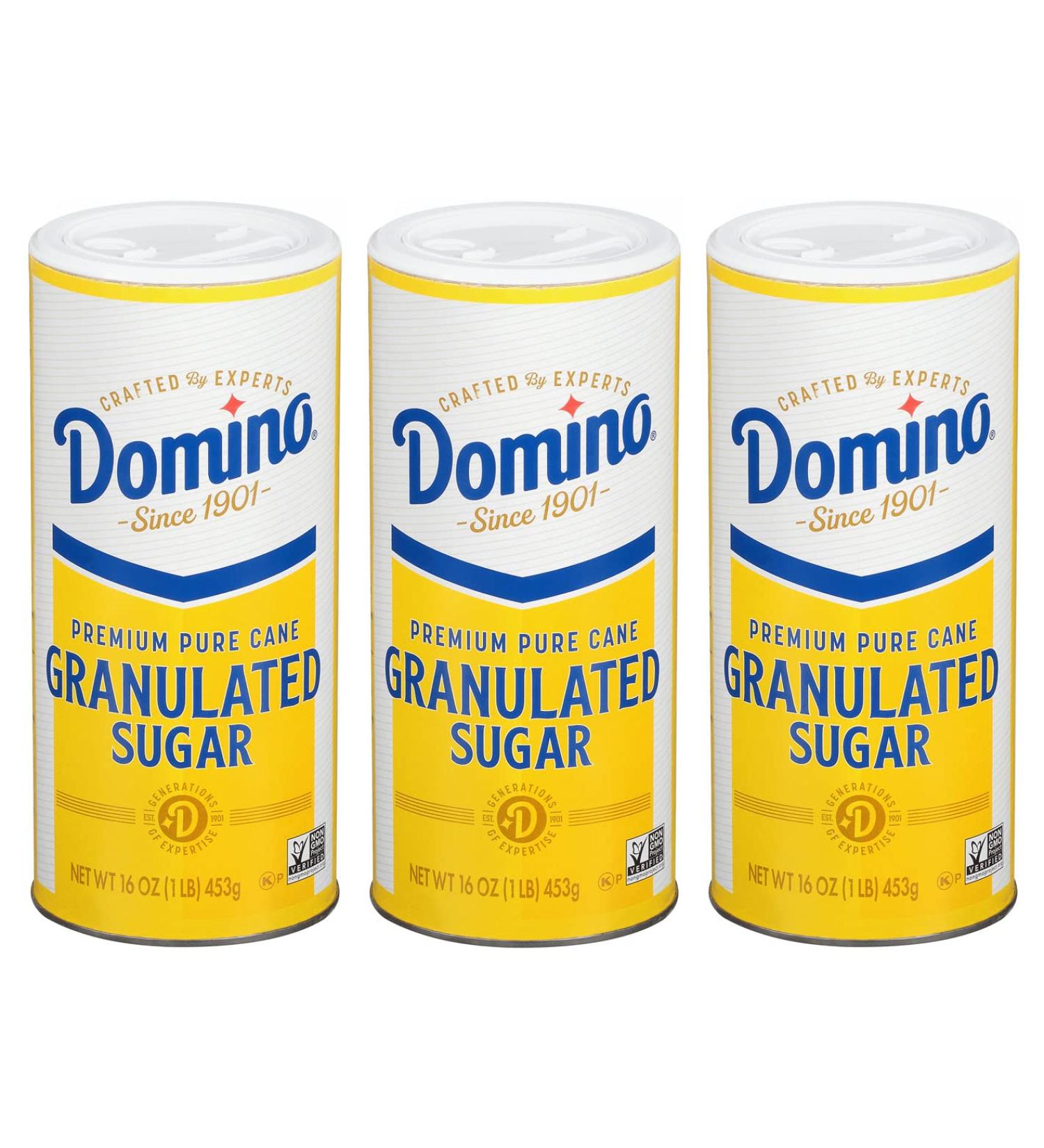 Domino White Granulated Pure Cane Sugar 16 Oz Canister - Pack of 3, 1 Pound Each - Buy Online on SooperMarket.com
