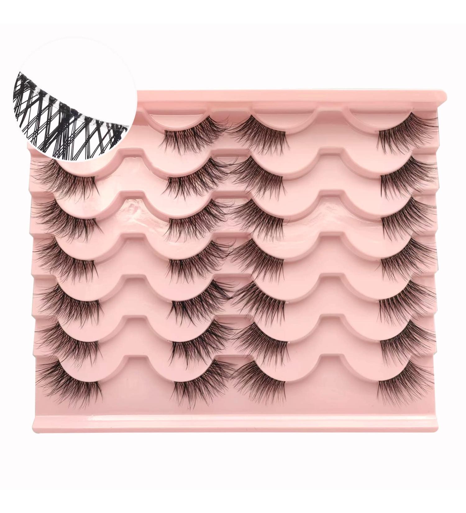Heracks Half Lashes 14 Pairs - Natural Wispy Cat-Eye Faux Mink False Eyelashes with Clear Band - Reusable DIY Cluster Lashes - 2 Styles Mixed for Soft and Fluffy Look - 3/4 Corner Lashes - By Heracks - Buy Online on SooperMarket.com