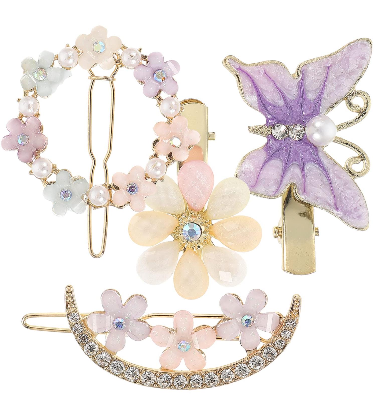 KALLORY Women's Acrylic Flower Hair Clips - 4pcs Rhinestone Bobby Pins for Girls & Women - Buy Online on SooperMarket.com