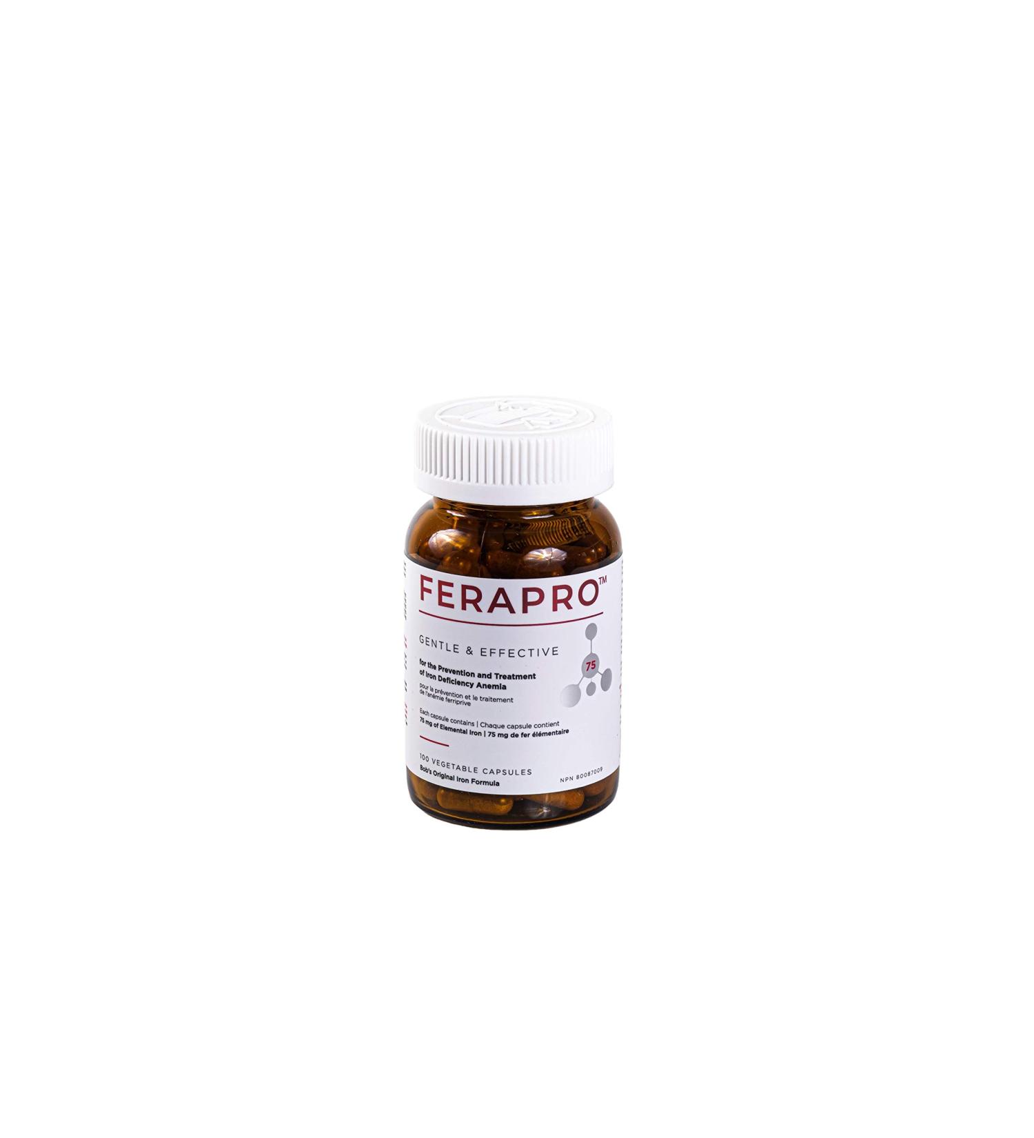 FERAPRO 75MG 100 CAPS | Vegan Iron Supplement | With Vitamin C 175mg Methylcobalamin 1000mcg 5-MTHF 80mcg and Glycine 100mg - Buy Online on SooperMarket.com