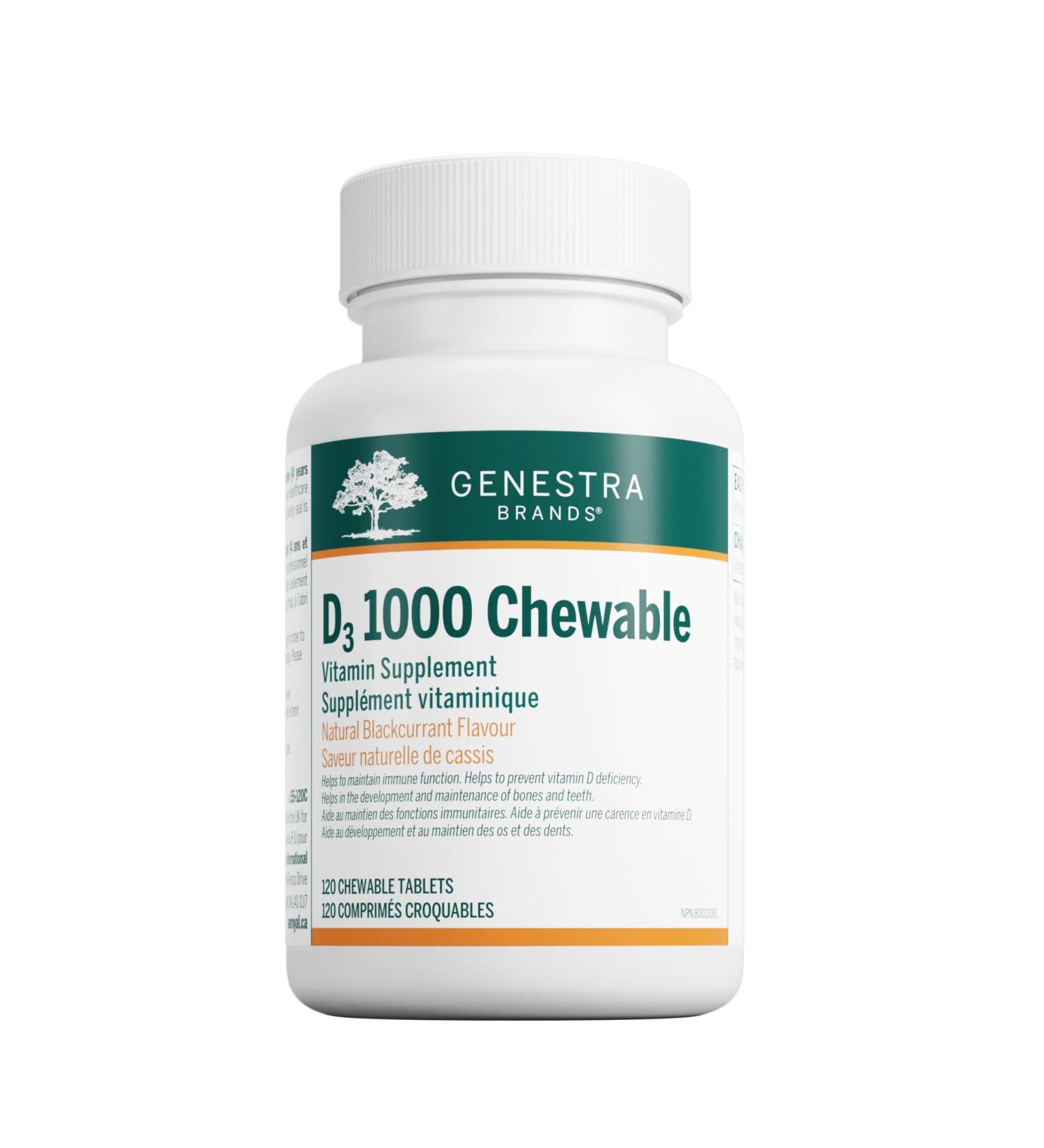 Genestra Brands - D3 1000 Chewable - Vegetarian Vitamin D Supplement - 120 Chewable Tablets - Natural Blackcurrant Flavour - Buy Online on SooperMarket.com