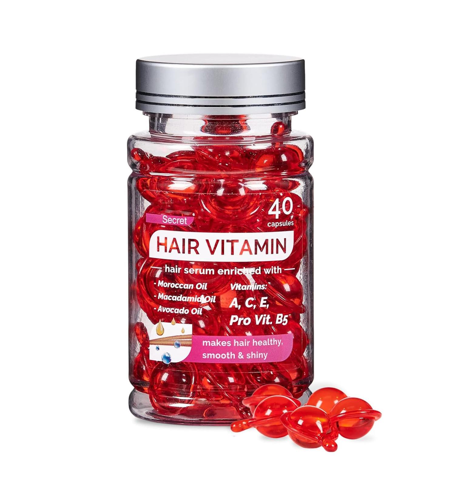 Hair Treatment Serum & Capsule Oil - No Rinse Argan Macadamia Avocado | Vitamins A C E Pro B5 - Conditioner for All Hair Types (40 Capsules - Buy Online on SooperMarket.com