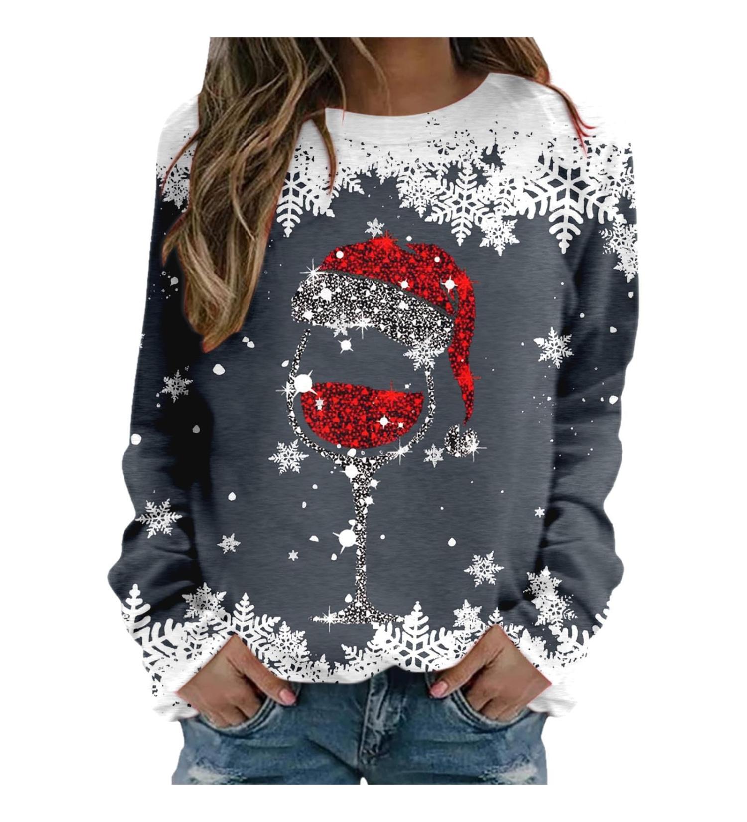 Women's Christmas Snowman & Penguin Sweatshirt - Dark Gray | Cozy Winter Pullover - Buy Online on SooperMarket.com