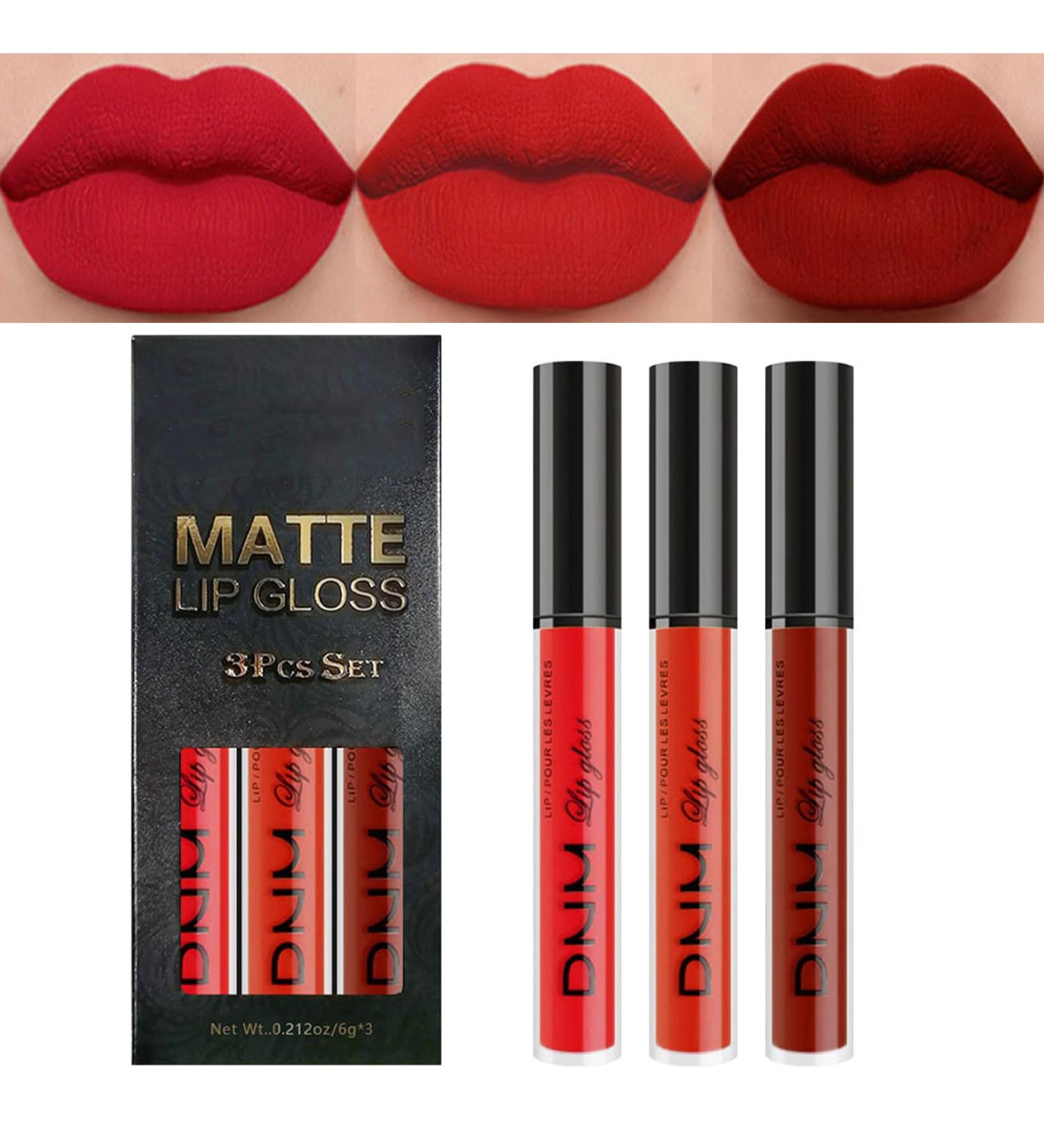 3Pcs Matte Lip Gloss Set Matte Liquid Lipstick Set Lip Stain Long-Lasting Waterproof Lipgloss Makeup Gift Lipsticks Set Vibrant Lips Set (05) #05 - Buy Online on SooperMarket.com