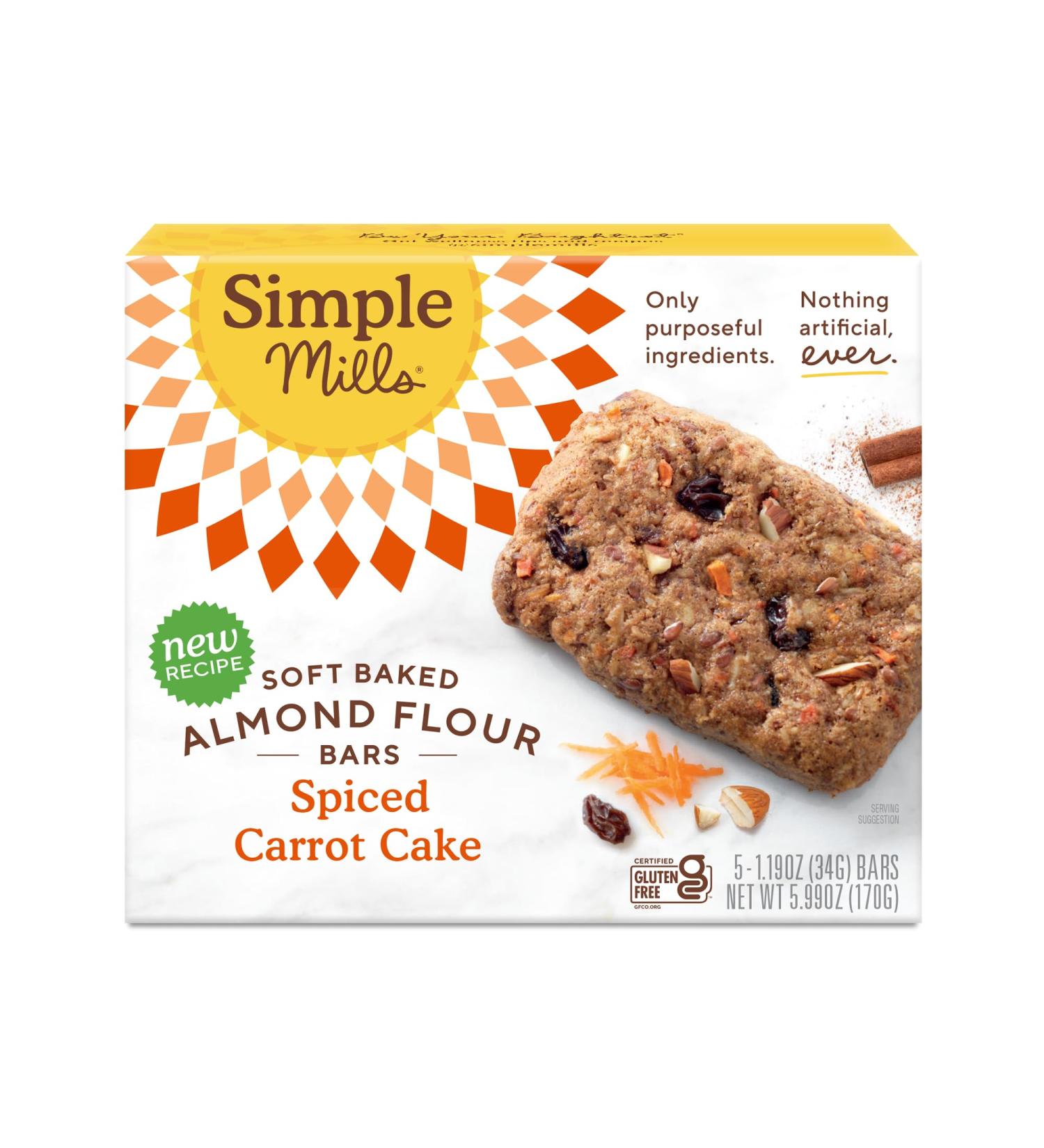 Buy Simple Mills Almond Flour Snack Bars - Gluten Free Spiced Carrot Cake Organic Paleo Friendly Breakfast Bars (6oz - Buy Online on SooperMarket.com