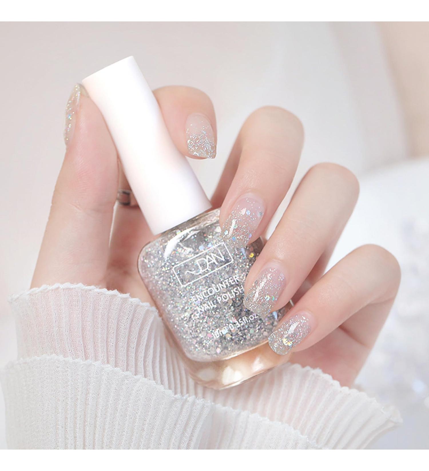 Glitter Silver Nail Polish Quick Dry Long Lasting Shimmer Nail Varnish Natural Peel off Water Based Formula No UV Needed Nail Paint Art Manicure Gifts for Women Girls DIY Home(10ml) - Buy Online on SooperMarket.com