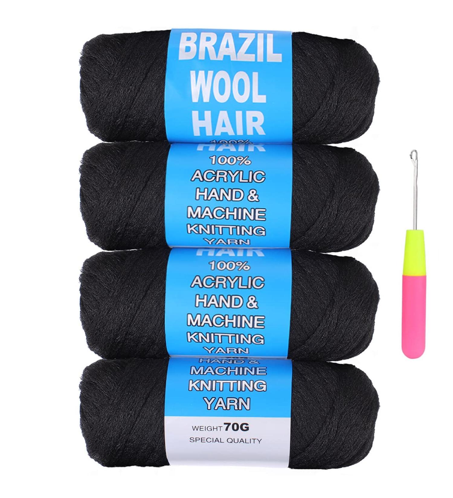 COOKOO 4 Roll Natural Black Brazilian Wool Hair Acrylic Yarn for African Crochet Hair - Jumbo Braids, Senegalese Twists, Faux Locs - 70G/Roll (1B) - Buy Online on SooperMarket.com