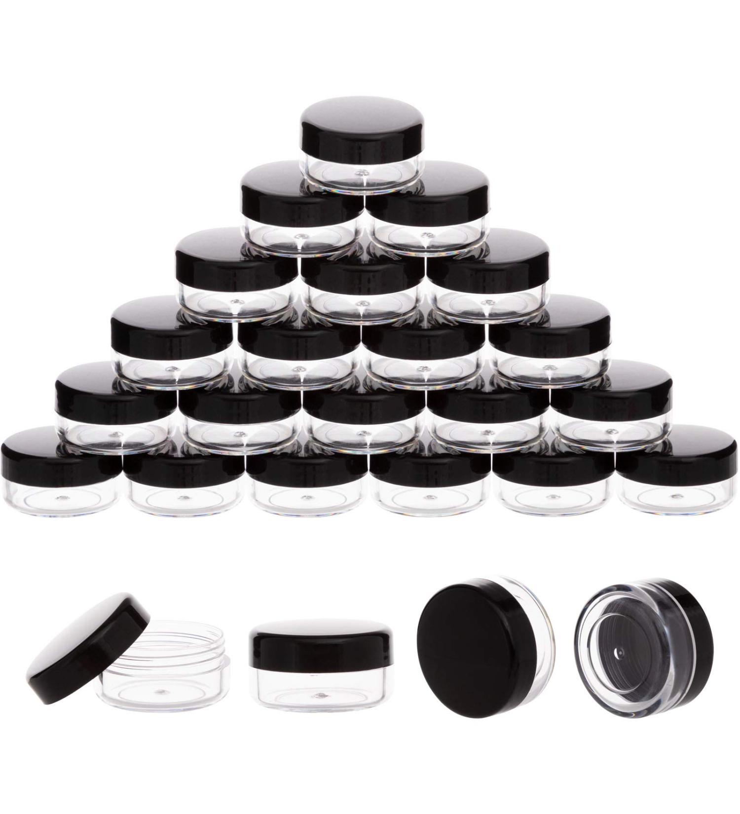 50 Pack Black 3g Sample Jars with Lids - BPA Free Cosmetic Containers for Makeup, Lotion, Eye Shadow, Powder, Lip Balms - Buy Online on SooperMarket.com