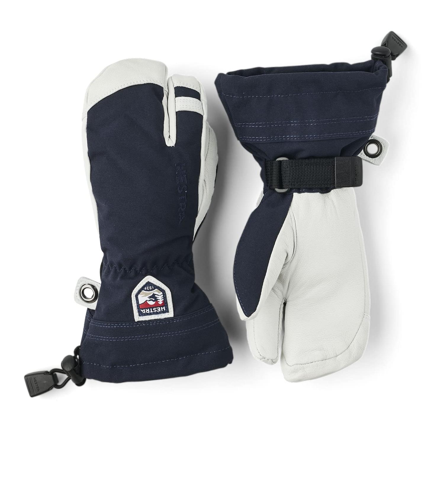 Hestra Army Leather Heli Ski Junior Mitt | Waterproof Insulated 3-Finger Kids Gloves - Navy 5 - Buy Online on SooperMarket.com