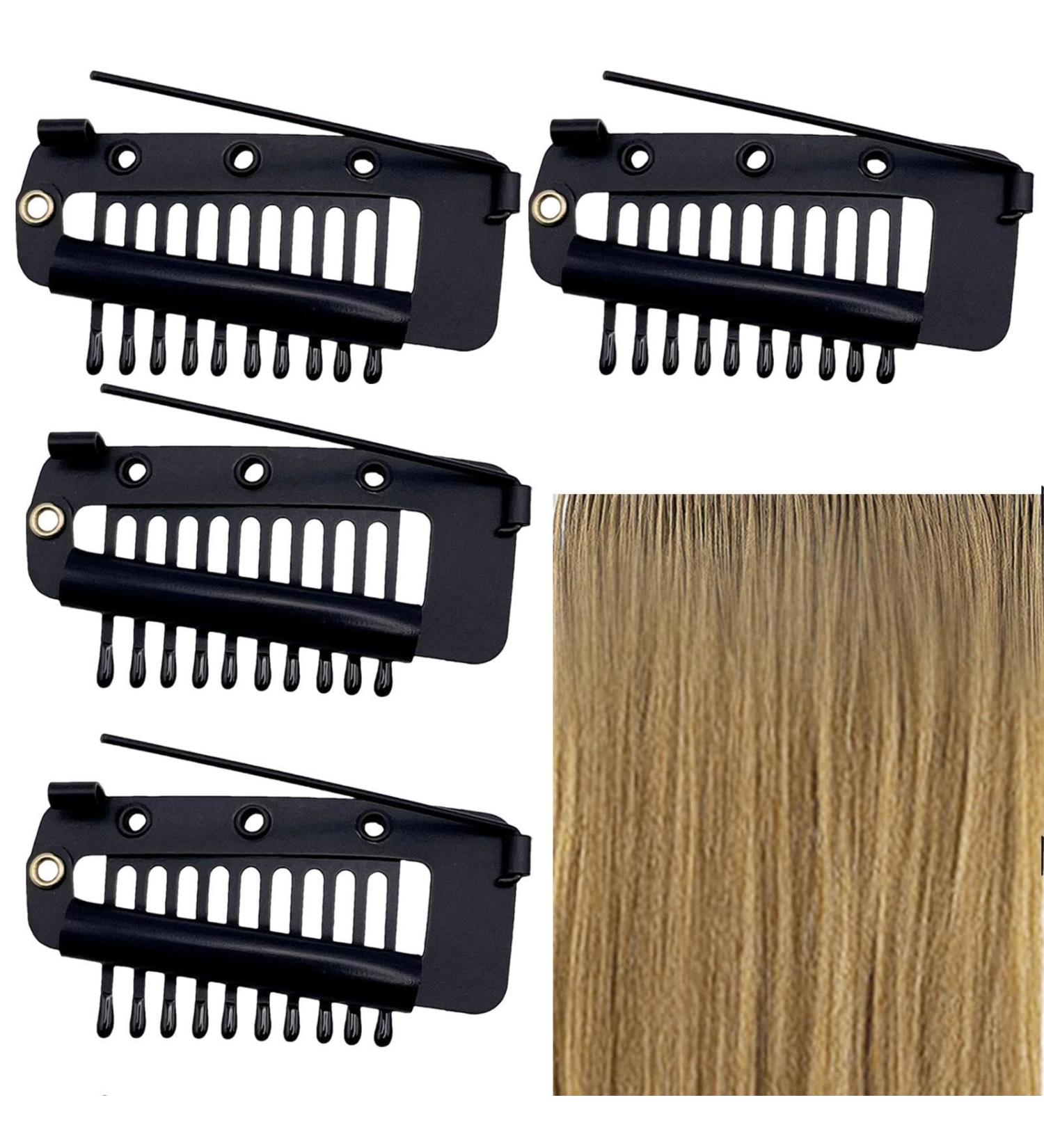 4-Piece Hair Extension Clamps - Metal Wig Clinging Snap Brackets for Women - 10 Teeth Black Comb Clips - Buy Online on SooperMarket.com