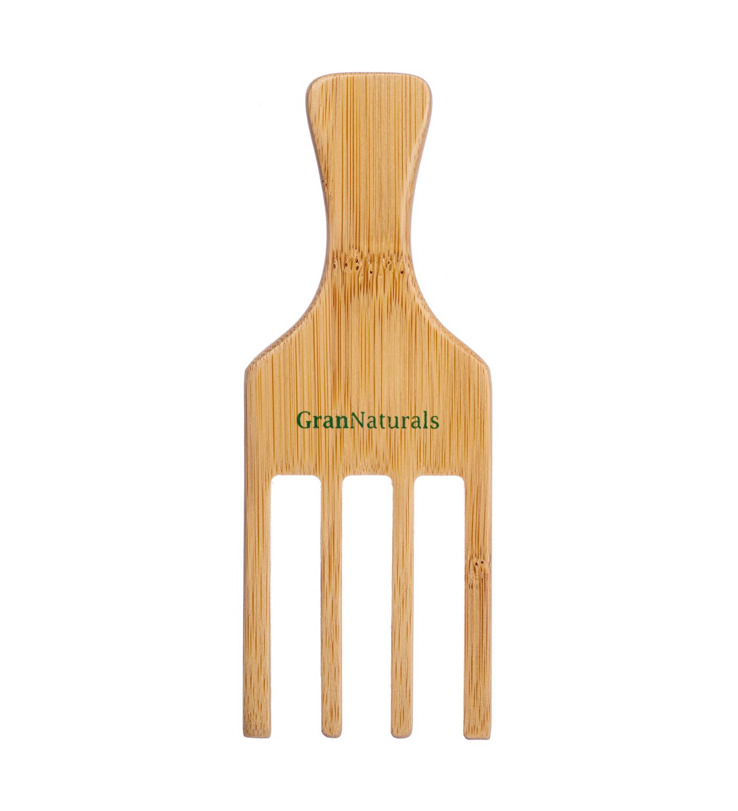 GranNaturals 4-Prong Wide-Toothed Wooden Hair Pick for Curly Hair - Ideal for Fluffing, Styling, and Detangling African American Hairstyles - Buy Online on SooperMarket.com