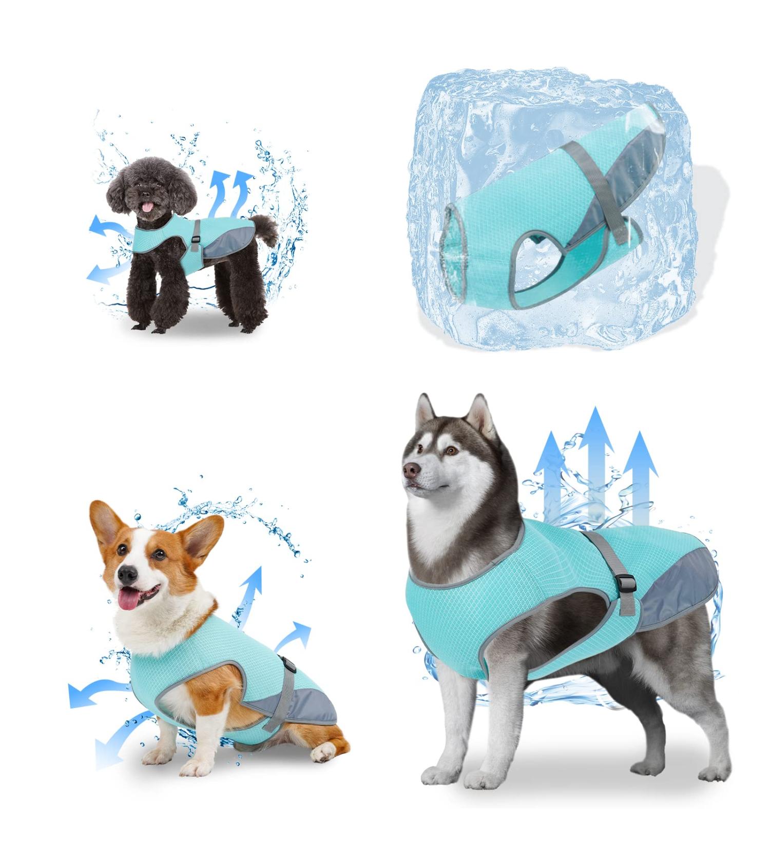 Dog Cooling Vest - Breathable Mesh Ice Jacket for Small, Medium, and Large Dogs - Adjustable Straps - Medium Blue - Buy Online on SooperMarket.com