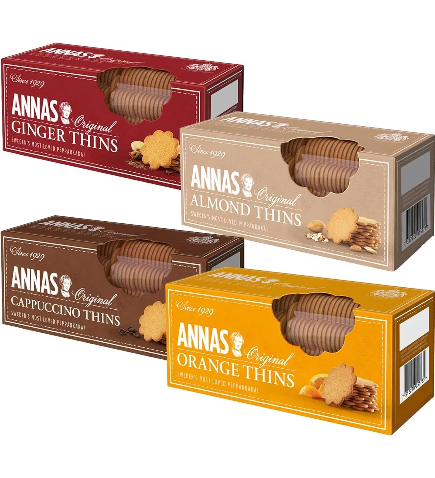 Annas Cappuccino Thins- Coffee Flavored & Light - Classic Chocolate Chip Cookies - Rich & Delicious - Perfect Food Gift for Biscuit Lovers Pack of 2 x 150g Cappuccino Pack of 2