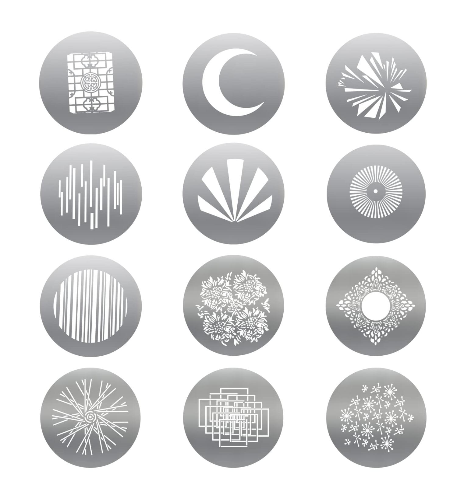 Soonpho 12-Pack Round GOBO Kit - Metal Plates with Various Patterns for Godox SA/VSA Spotlight and Soonpho OT1 Pro II III Optical Snoot - Buy Online on SooperMarket.com