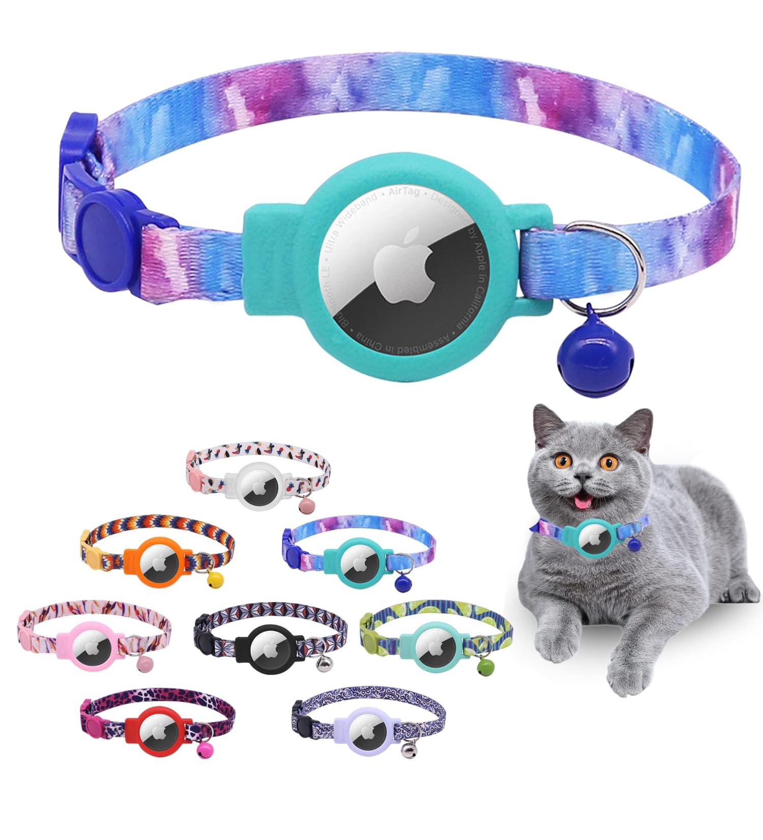 Mouyou Airtag Cat Neck Band | Adjustable Blue Gradient Collar with Bell & Safety Clasp | Soft Nylon with Silicone Holder | International Shipping - Buy Online on SooperMarket.com