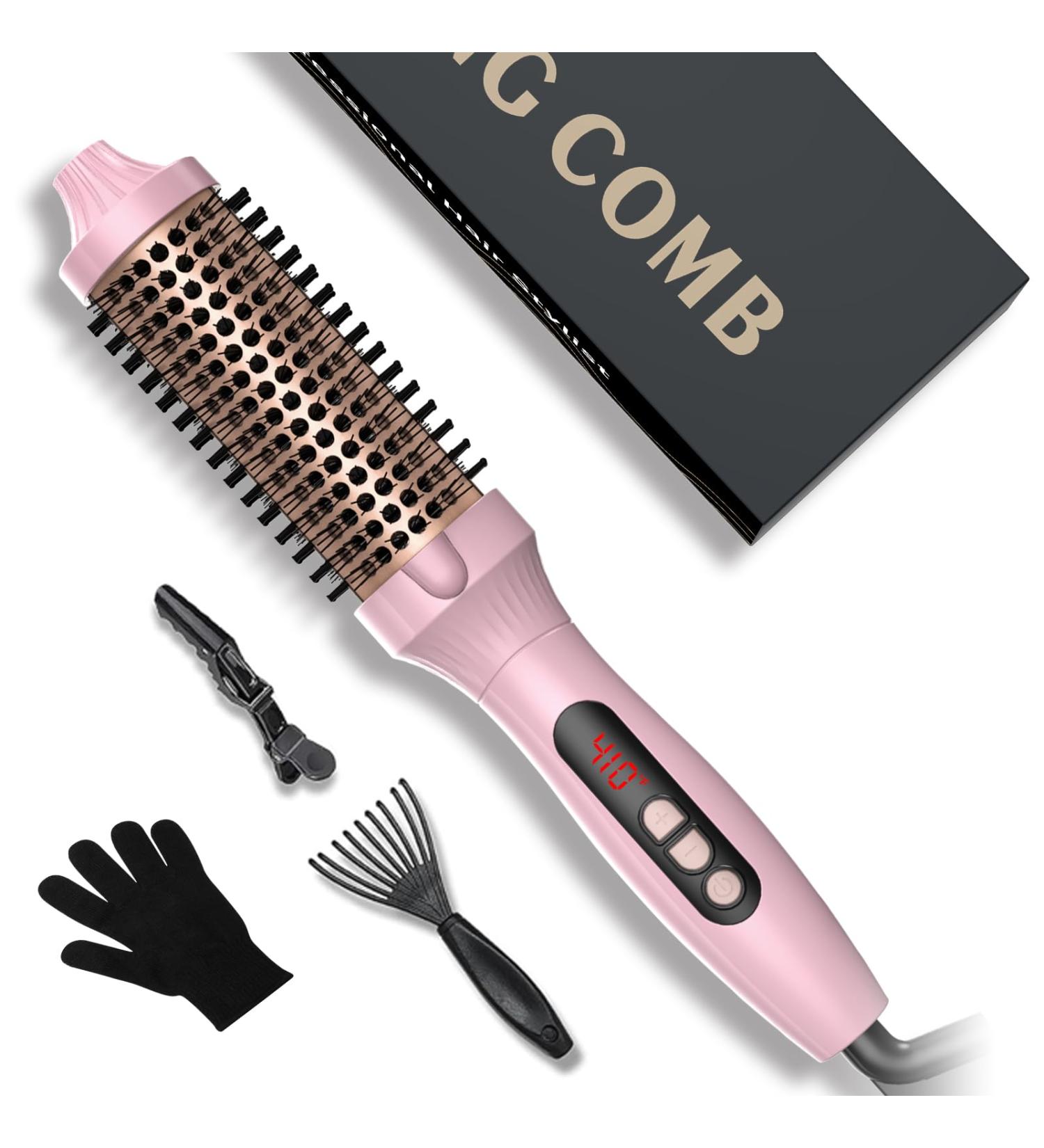 Thermal Brush 1.5 in Volumizing Brush Curling Iron Heated Curling Brush Ceramic Tourmaline Ionic Curling Comb Dual Voltage Travel Curling Iron with Brush LCD Display 10 Temperatures Heated Round Brush Pink - Buy Online on SooperMarket.com