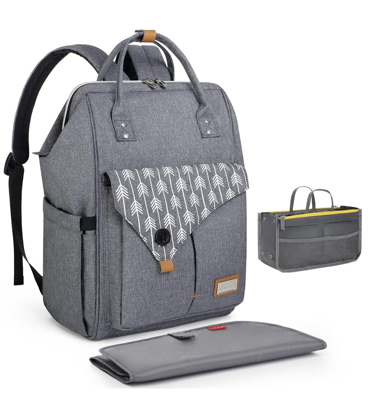 Lekebaby Diaper Backpack - Multifunctional Gray Baby Diaper Bag with Organizer & Changing Pad - Large Capacity Travel Bag for Parents - Buy Online on SooperMarket.com