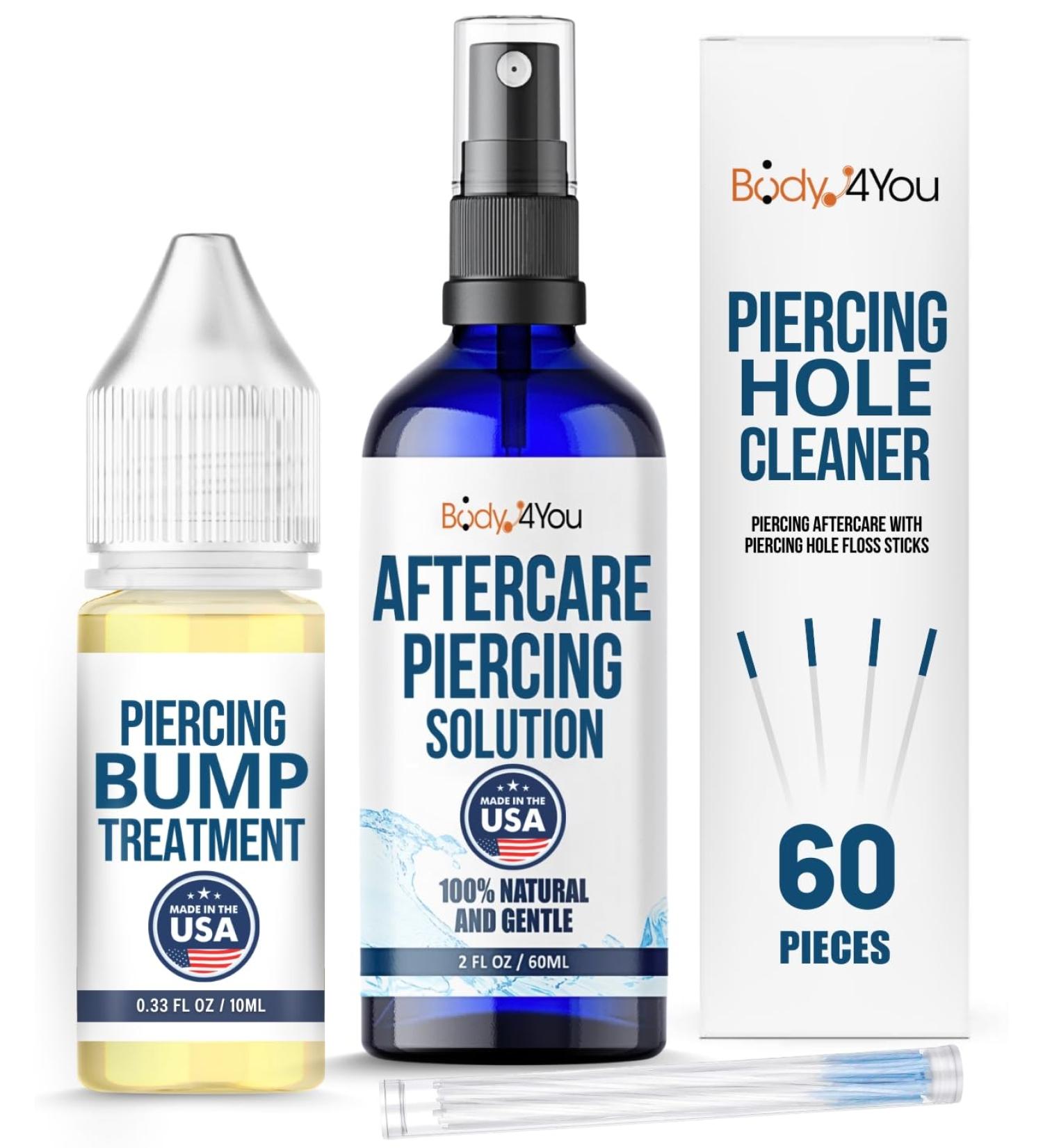 BodyJ4You Piercing Aftercare Spray | Keloid Bump Removal & Cleaner for Earring Holes | Natural Saline Wound Wash | Pierced Ears & Nose Cleaning Kit - Buy Online on SooperMarket.com