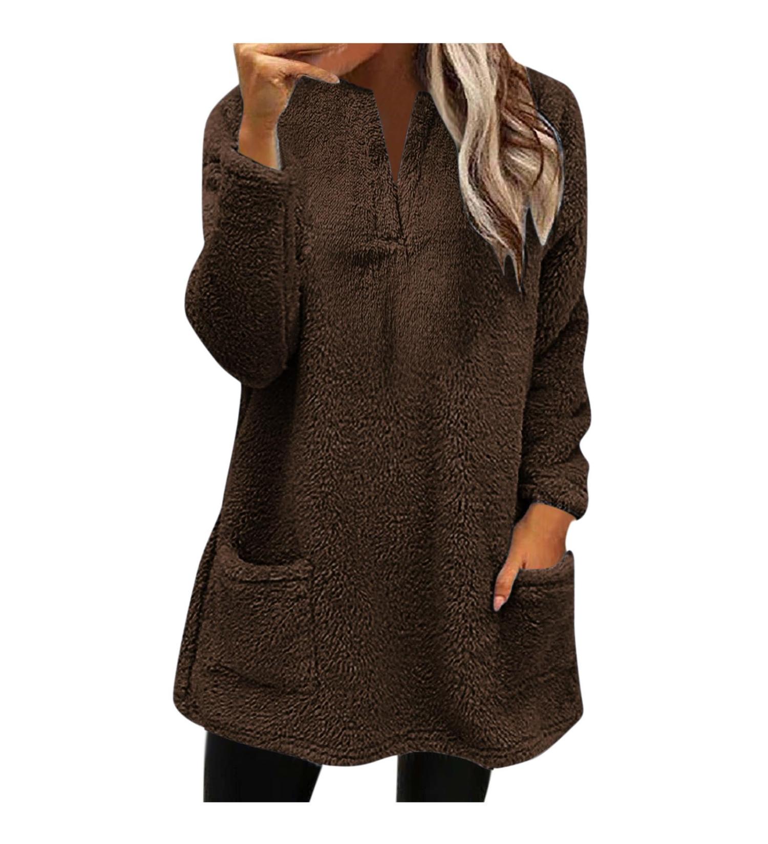 AMhomely Women's Plus Size Double Fleece Hoodie - Cozy V Neck Pullover With Pocket, Soft Winter Lounge Top - Buy Online on SooperMarket.com